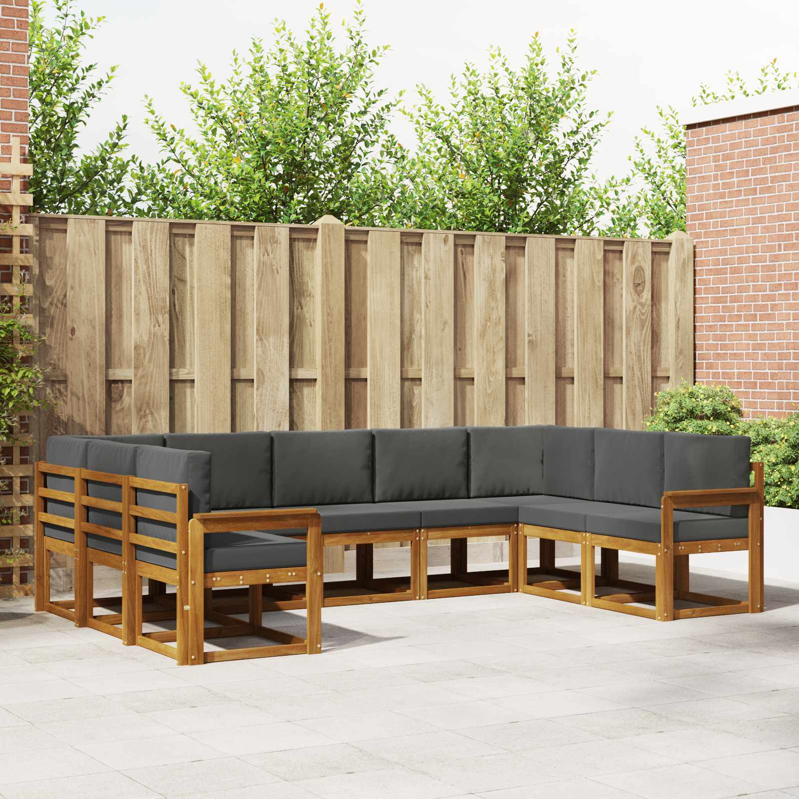 Buiten bankenset met kussen 9 pcs Natuurlijk en Antraciet – afbeelding 1