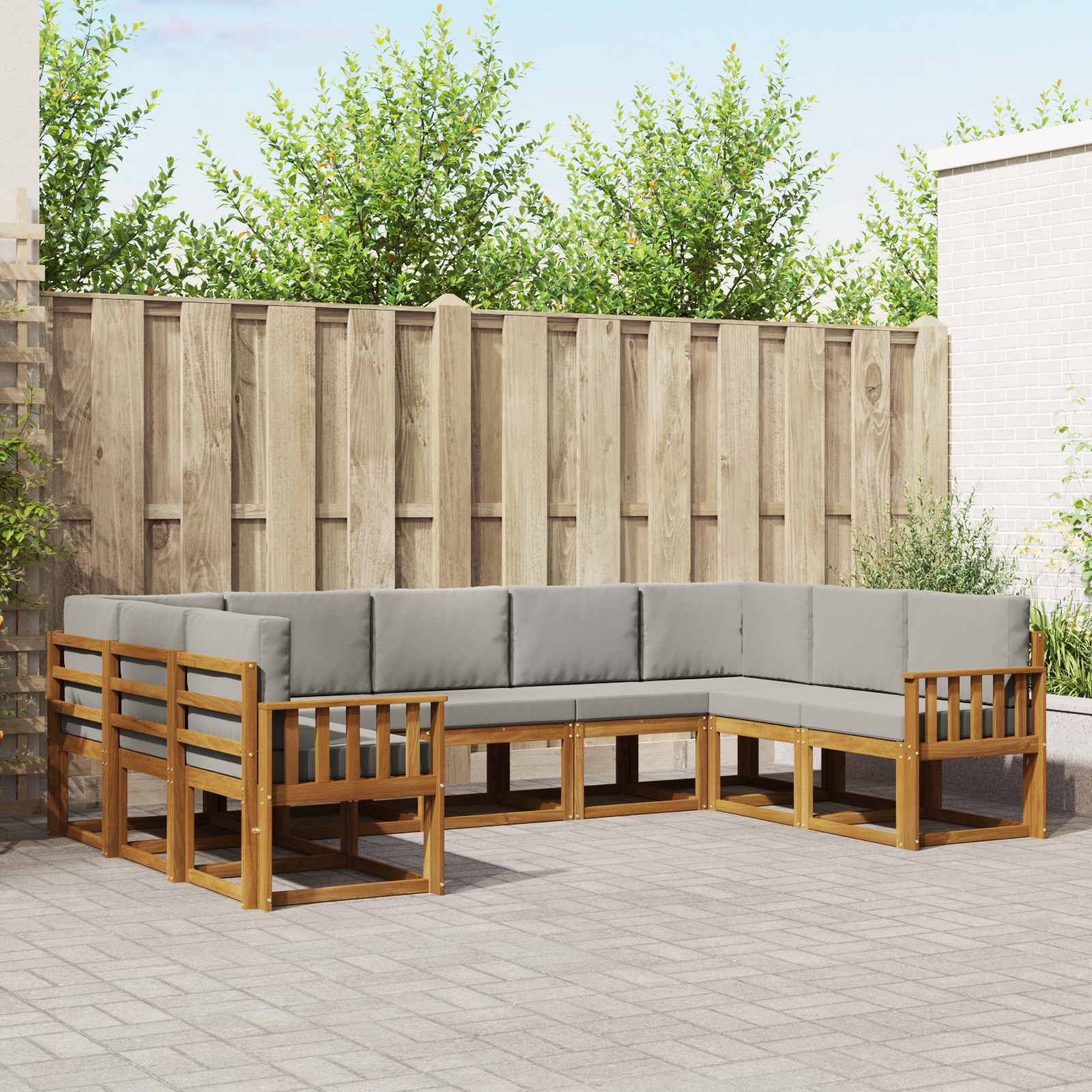 Buiten bankenset met kussen 9 pcs Natuurlijk en Lichtgrijs – afbeelding 1
