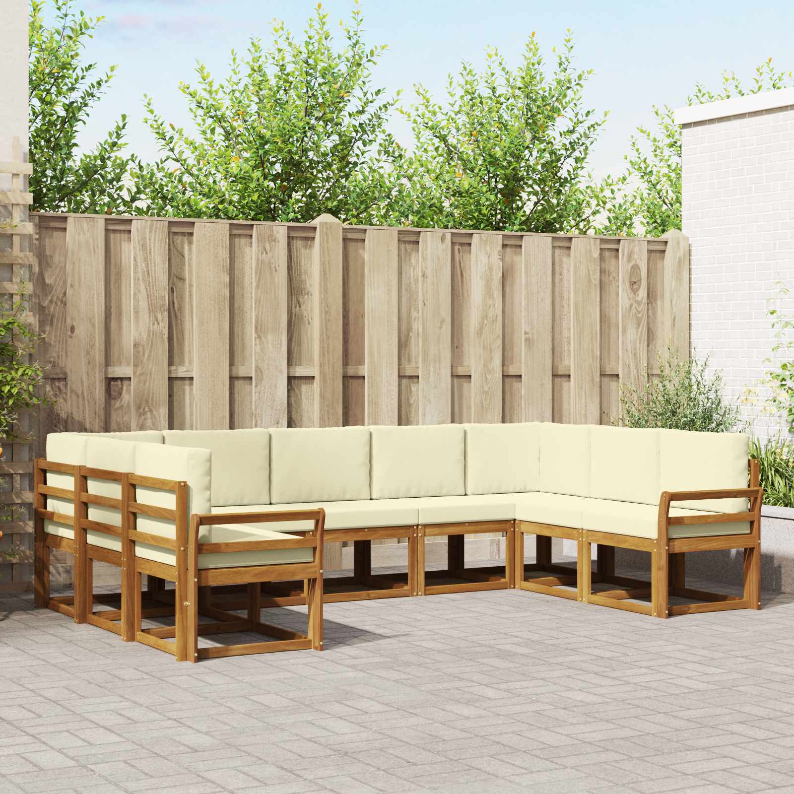Buiten bankenset met kussen 9 pcs Natuurlijk en Crème