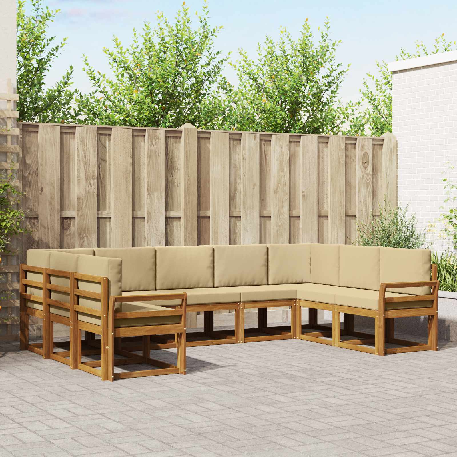 Buiten bankenset met kussen 9 pcs Natuurlijk en Beige – afbeelding 1