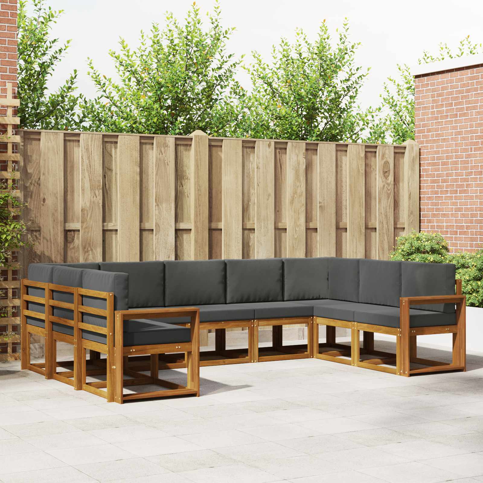 Buiten bankenset met kussen 9 pcs Natuurlijk en Antraciet