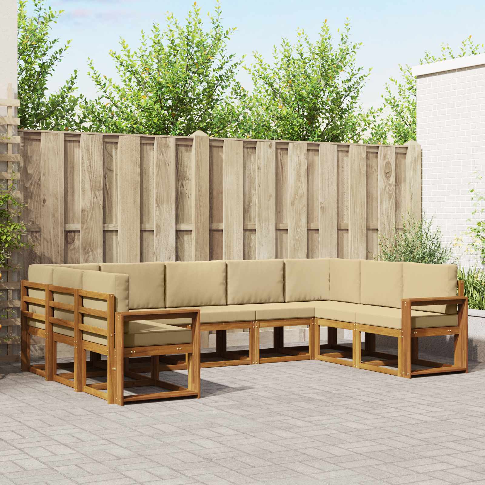 Buiten bankenset met kussen 9 pcs Natuurlijk en Beige – afbeelding 1
