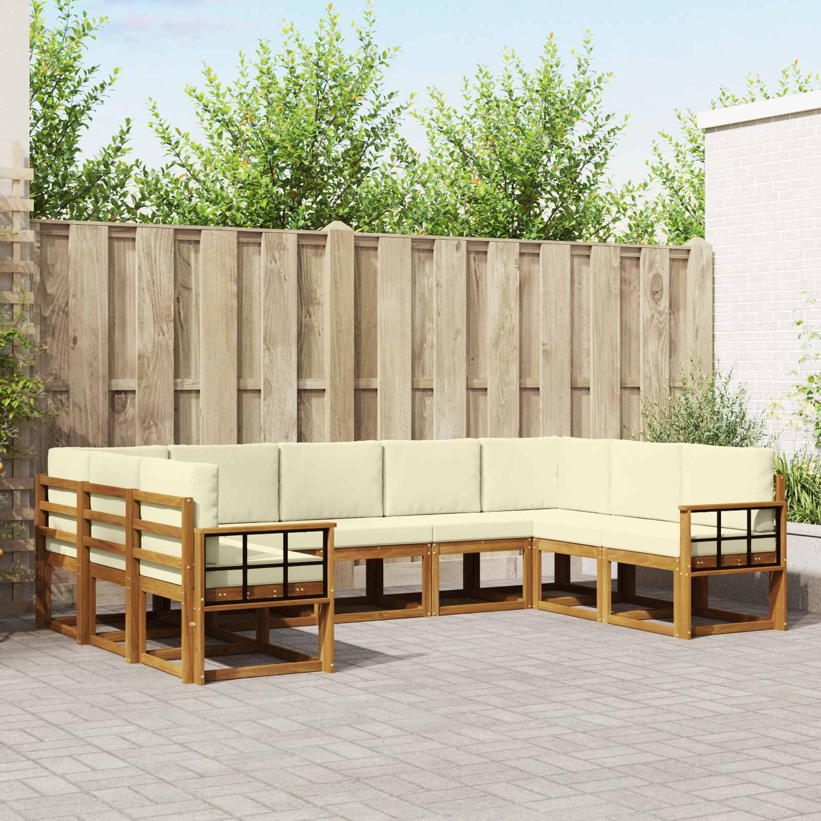 Buiten bankenset met kussen 9 pcs Natuurlijk en Crème