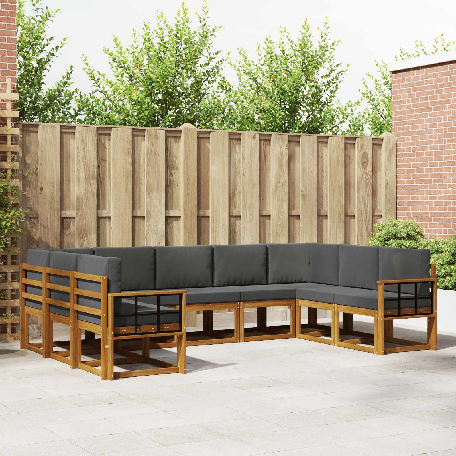 Buiten bankenset met kussen 9 pcs Natuurlijk en Antraciet
