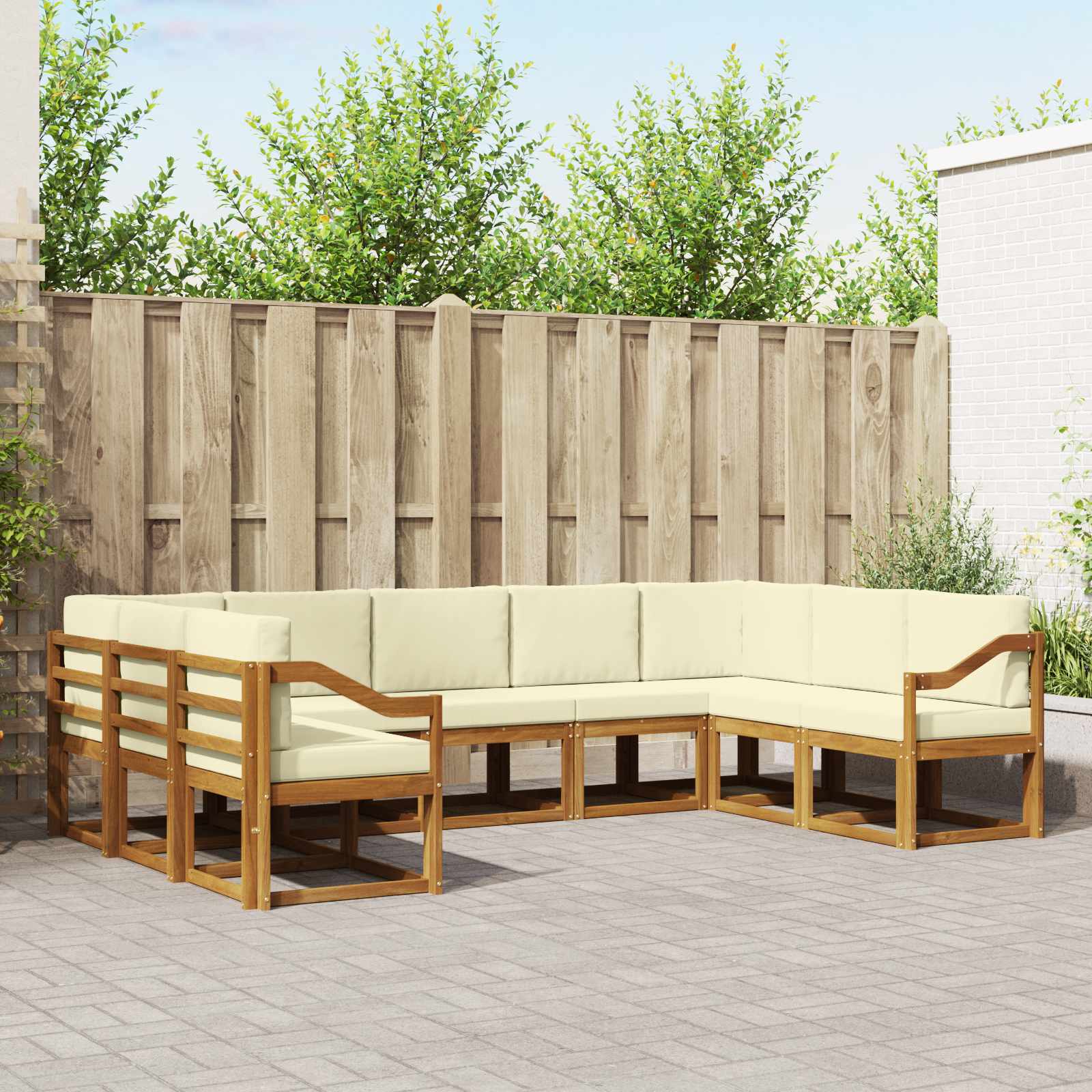 Buiten bankenset met kussen 9 pcs Natuurlijk en Crème – afbeelding 1