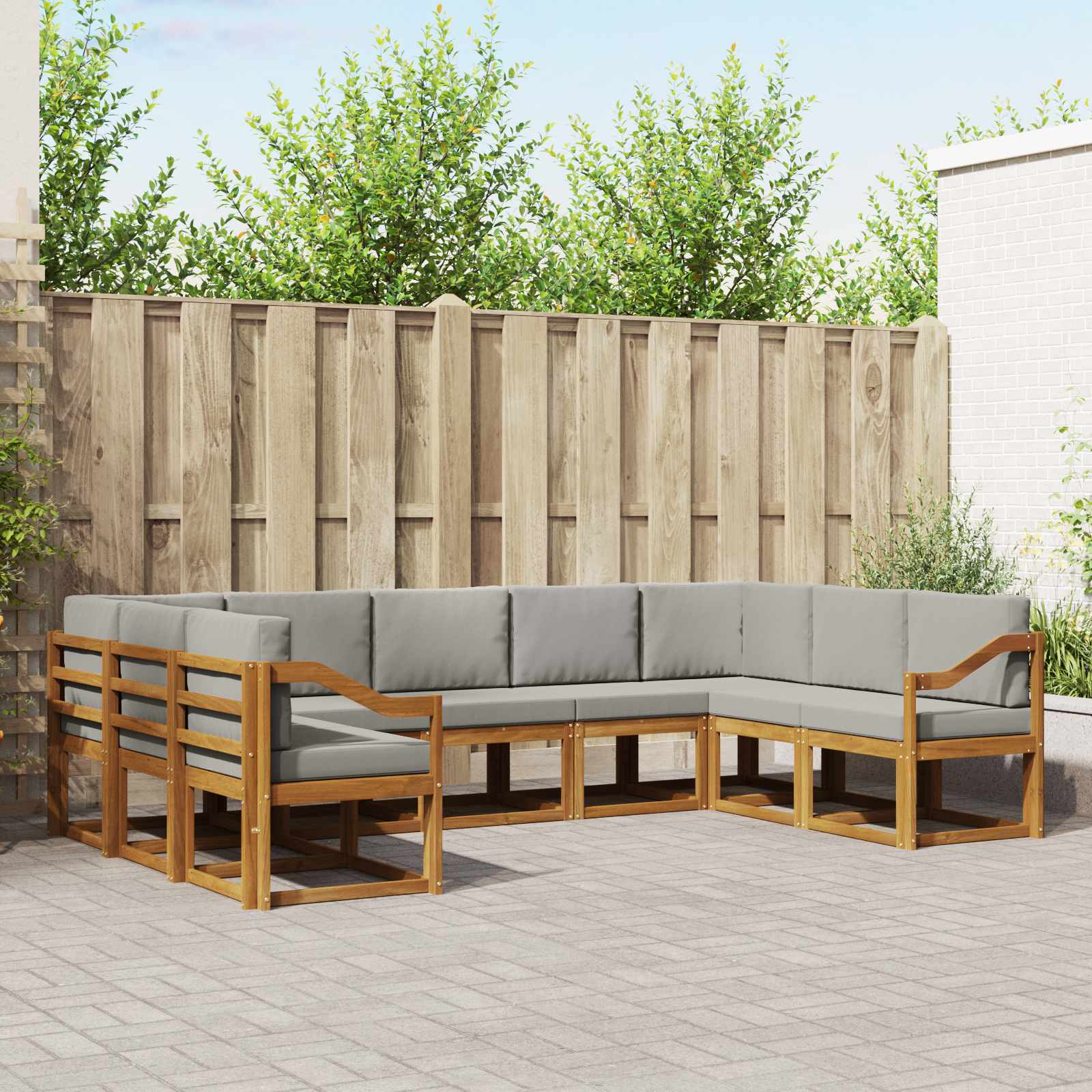 Buiten bankenset met kussen 9 pcs Natuurlijk en Lichtgrijs