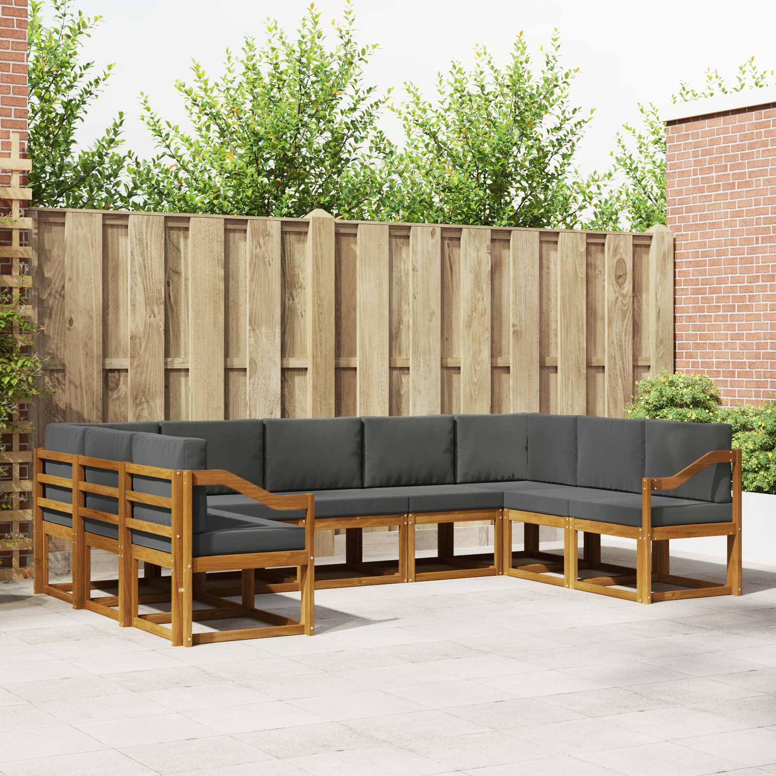 Buiten bankenset met kussen 9 pcs Natuurlijk en Antraciet