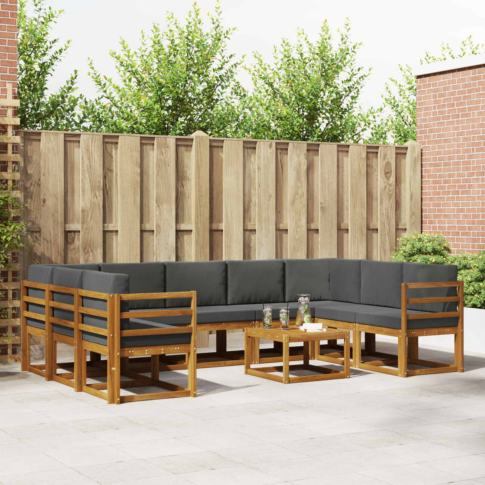 Buiten bankenset met kussen 10 pcs Natuurlijk en Antraciet – afbeelding 1