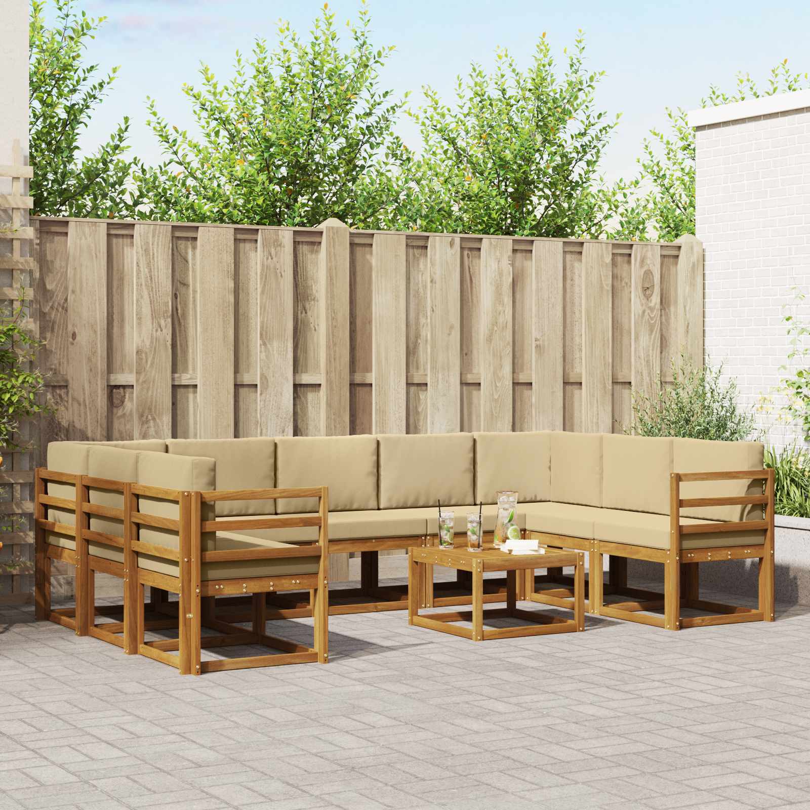 Buiten bankenset met kussen 10 pcs Natuurlijk en Beige – afbeelding 1