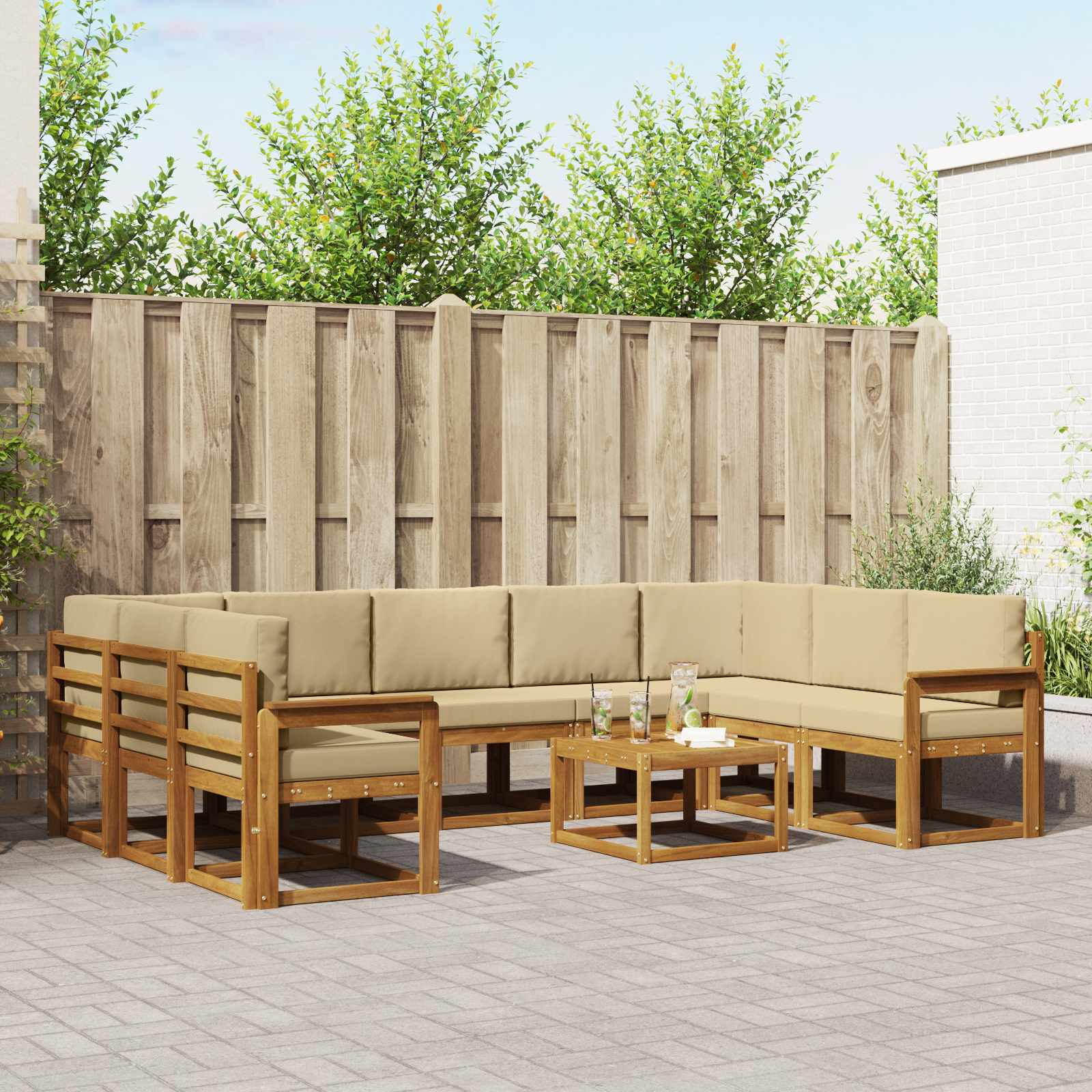 Buiten bankenset met kussen 10 pcs Natuurlijk en Beige – afbeelding 1