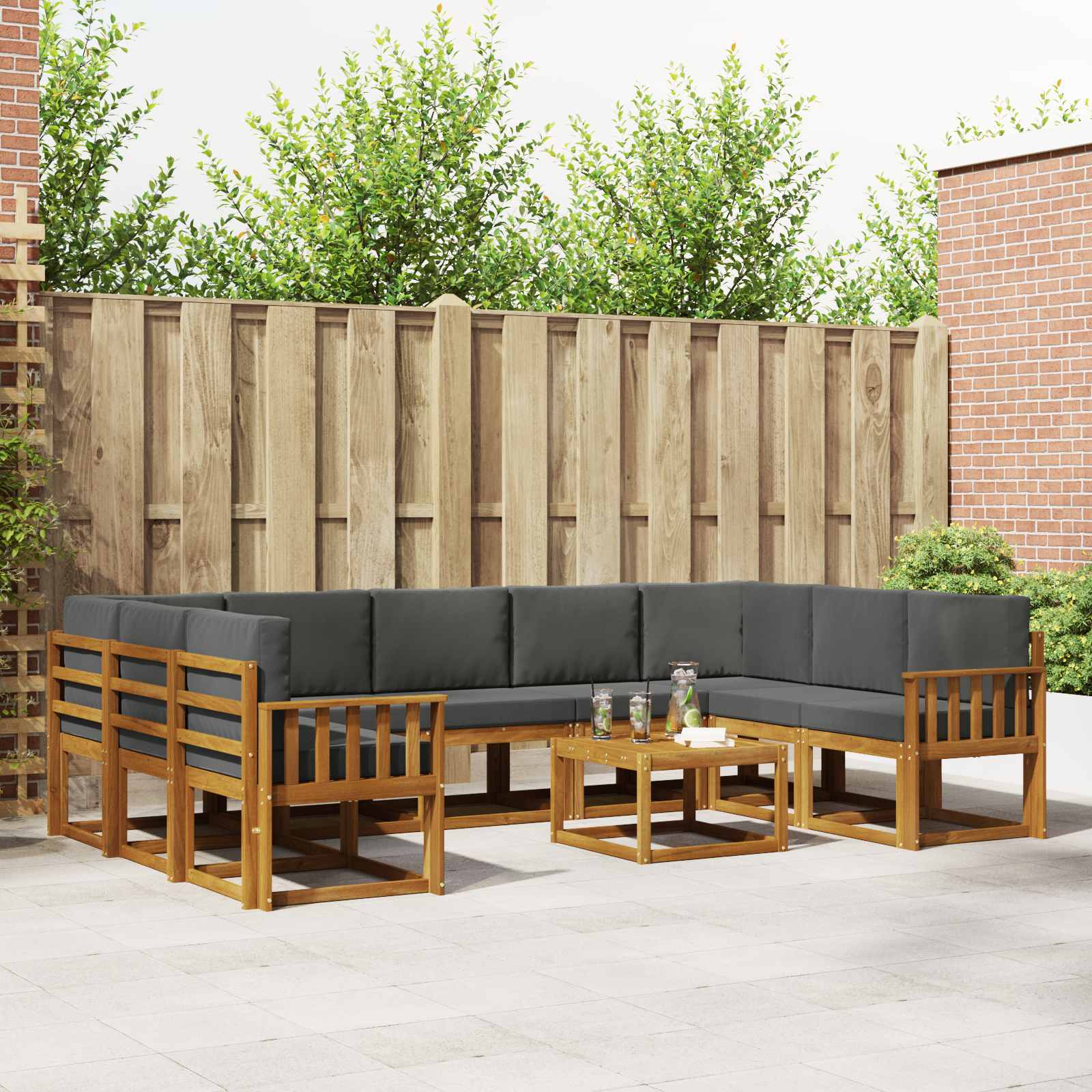 Buiten bankenset met kussen 10 pcs Natuurlijk en Antraciet