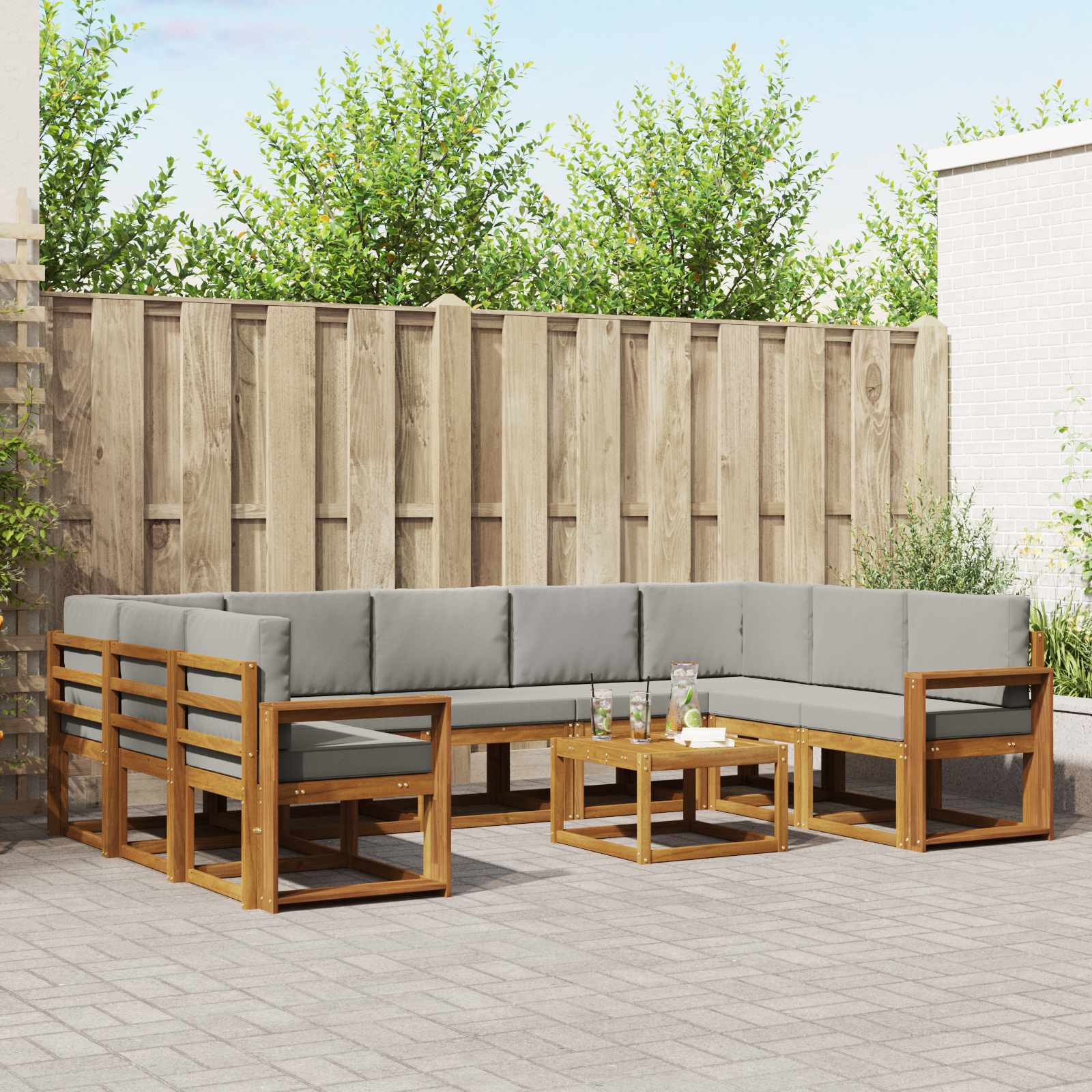 Buiten bankenset met kussen 10 pcs Natuurlijk en Lichtgrijs – afbeelding 1