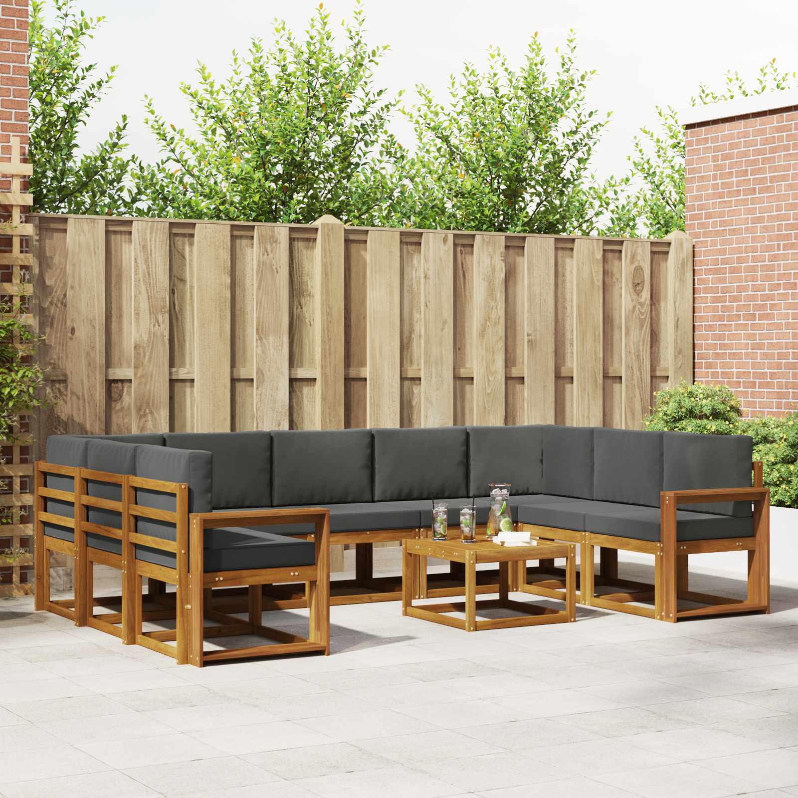 Buiten bankenset met kussen 10 pcs Natuurlijk en Antraciet – afbeelding 1