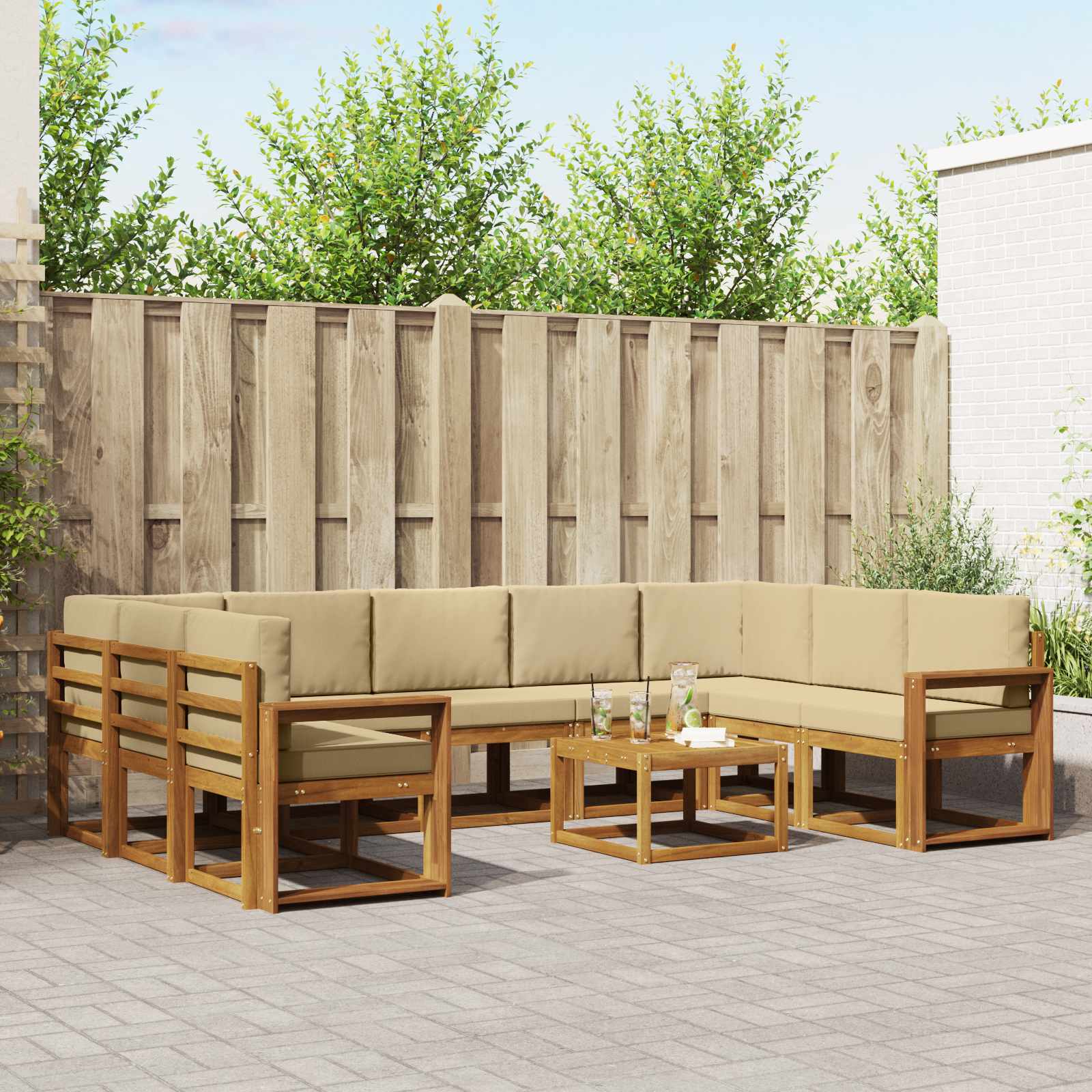 Buiten bankenset met kussen 10 pcs Natuurlijk en Beige – afbeelding 1
