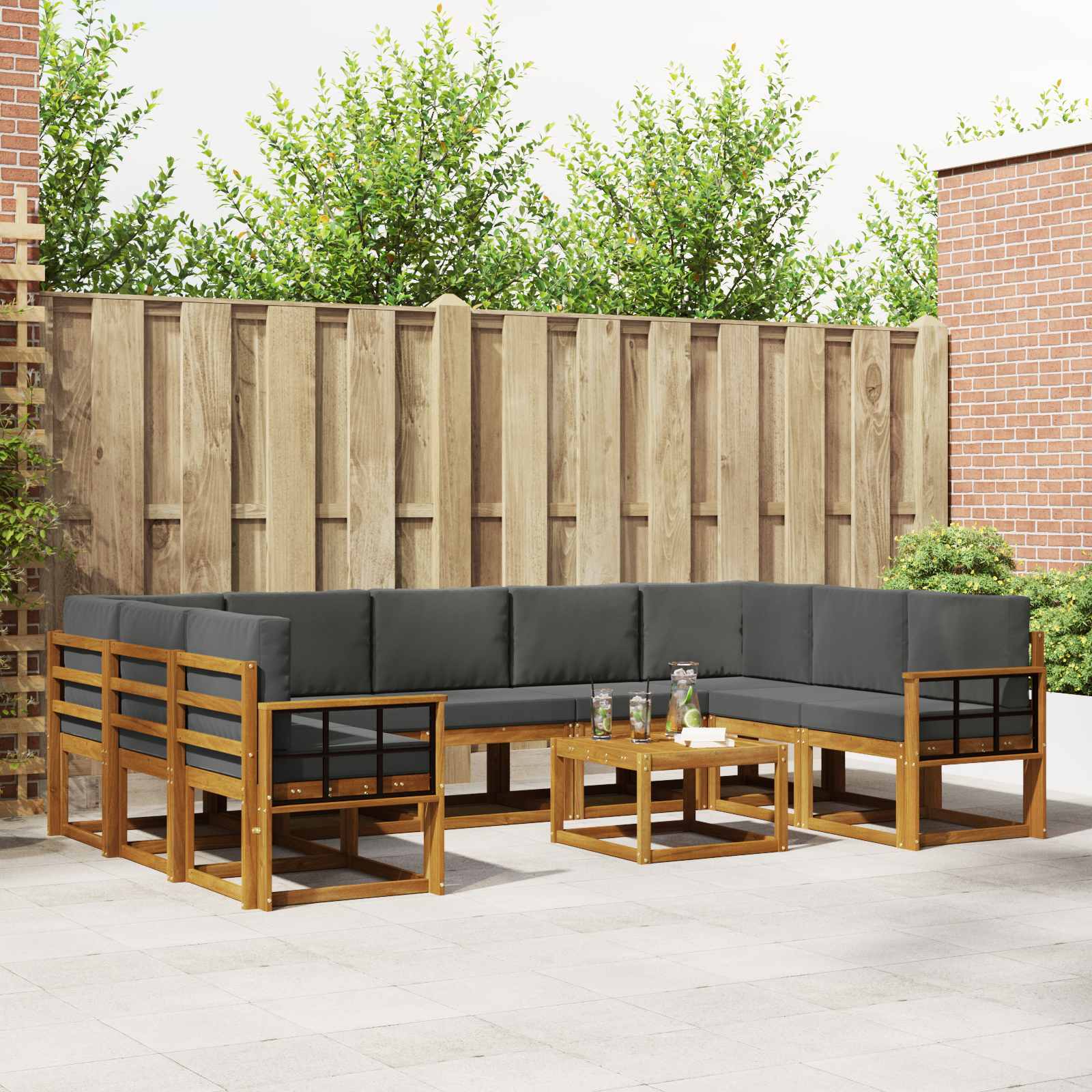 Buiten bankenset met kussen 10 pcs Natuurlijk en Antraciet