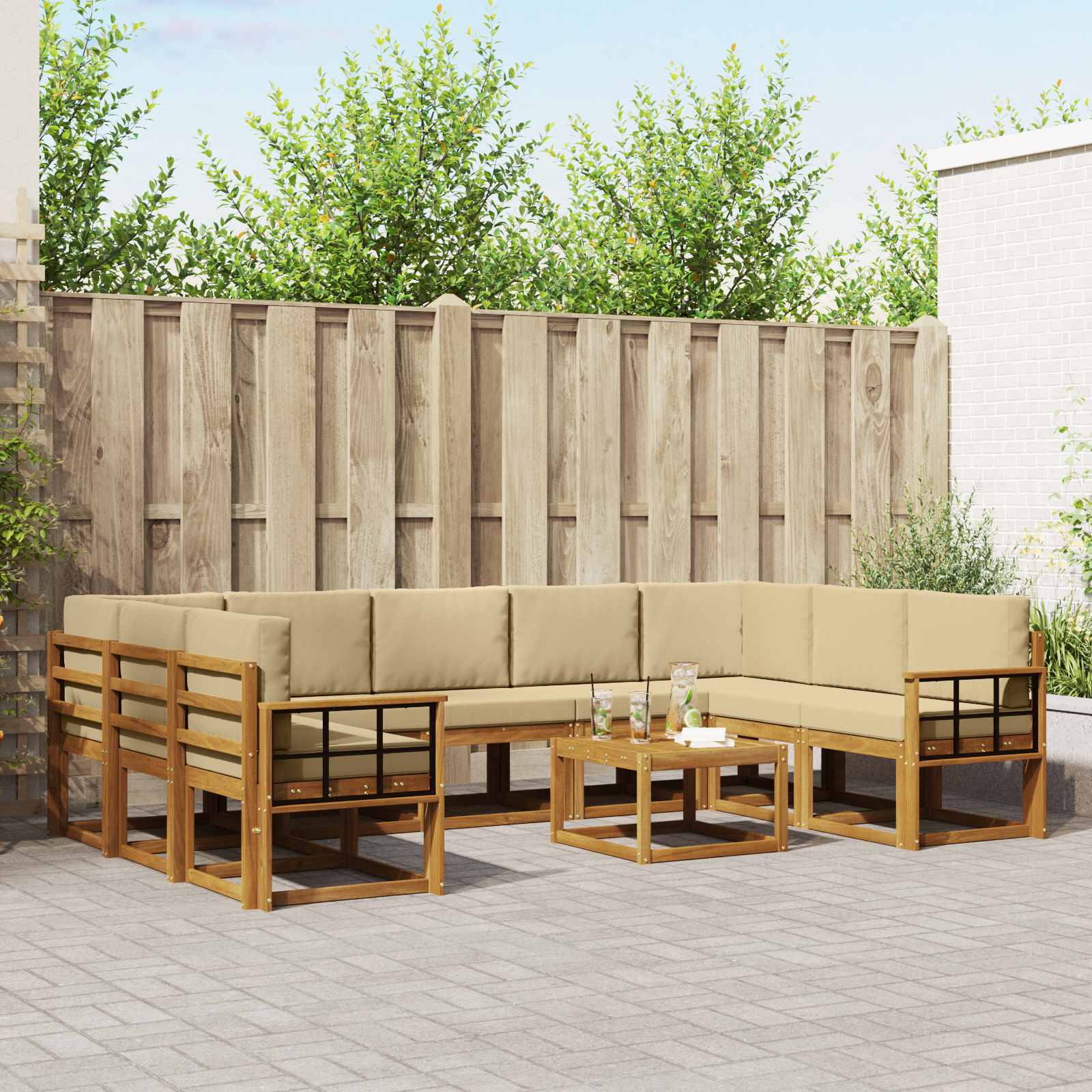 Buiten bankenset met kussen 10 pcs Natuurlijk en Beige