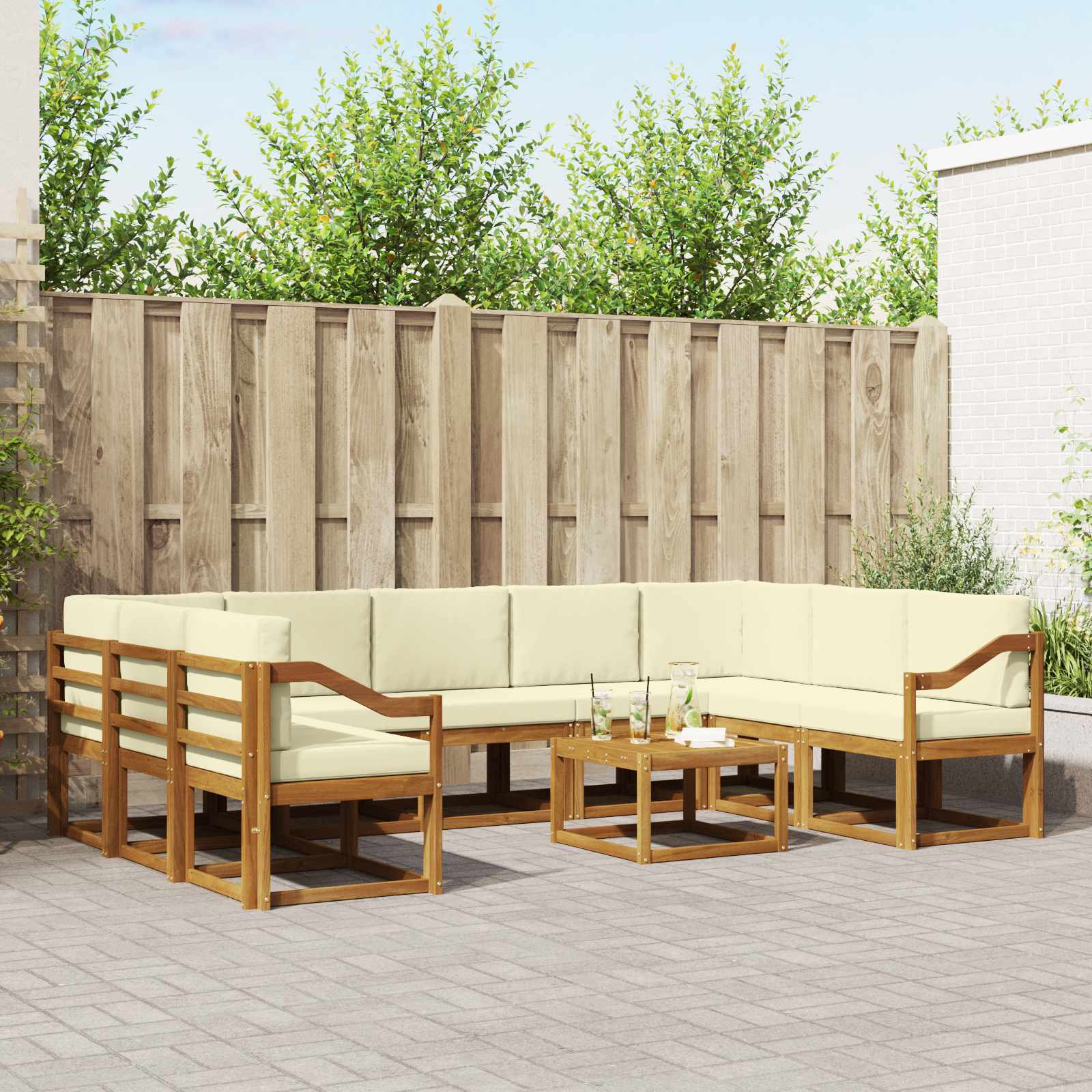 Buiten bankenset met kussen 10 pcs Natuurlijk en Crème – afbeelding 1