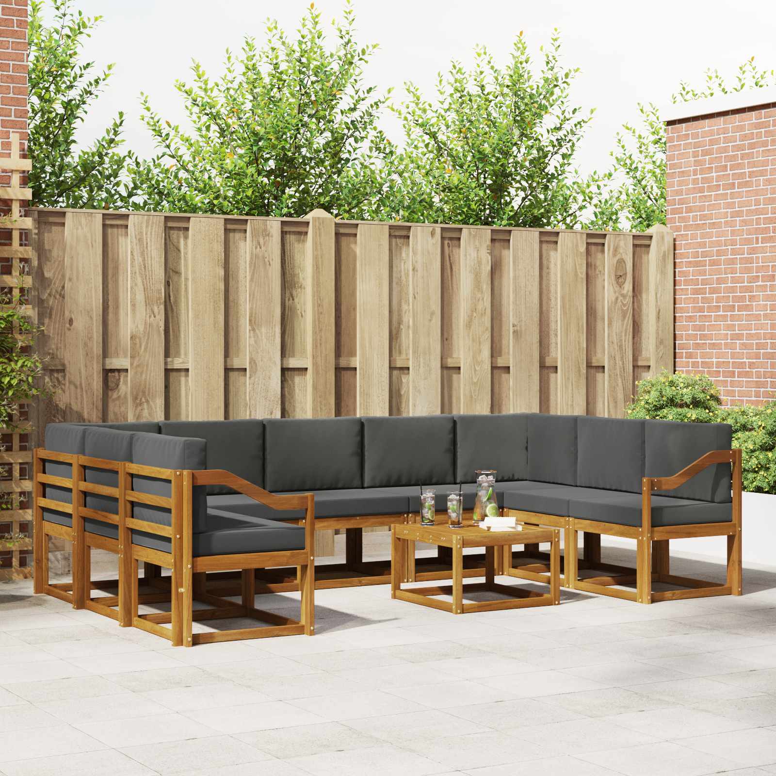 Buiten bankenset met kussen 10 pcs Natuurlijk en Antraciet