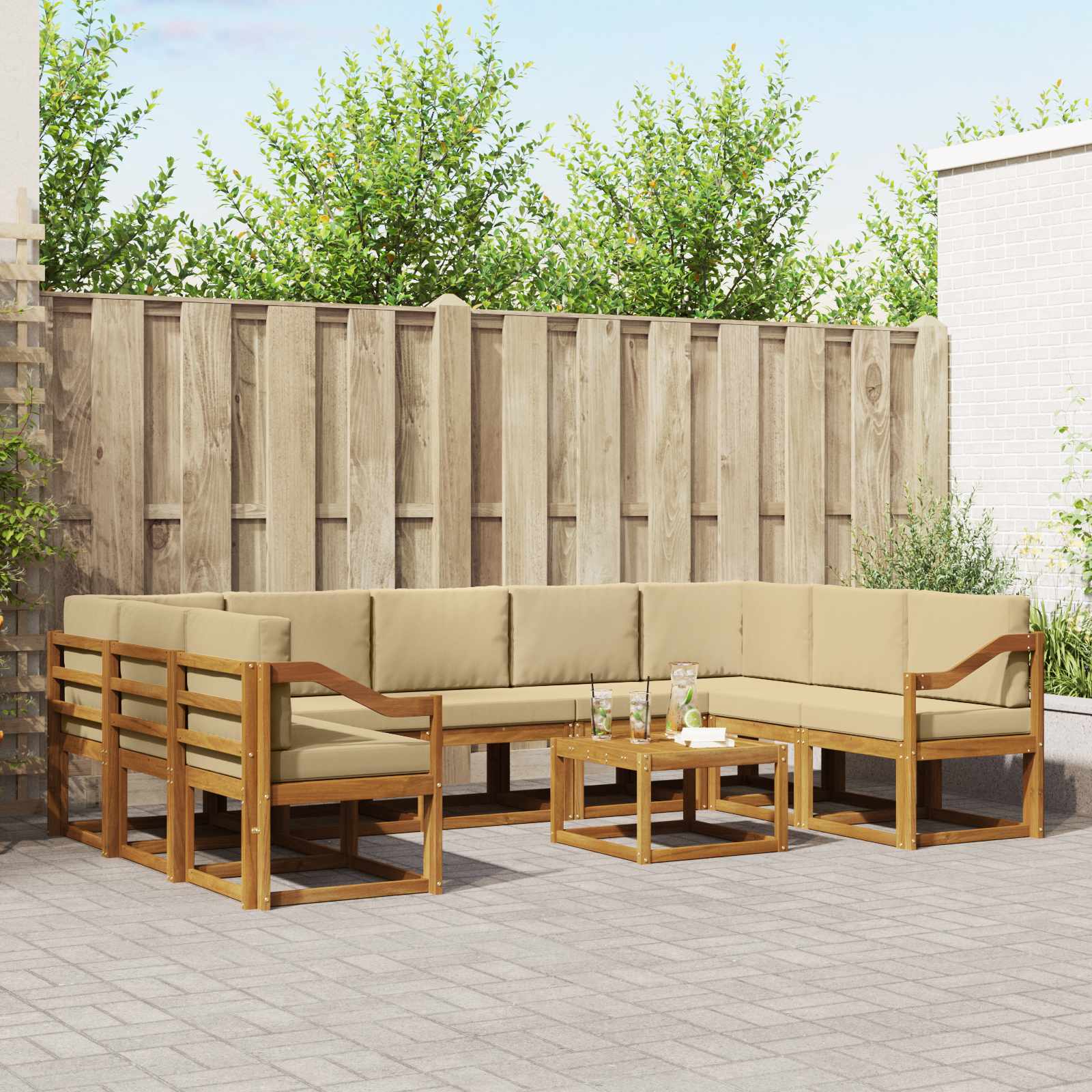 Buiten bankenset met kussen 10 pcs Natuurlijk en Beige