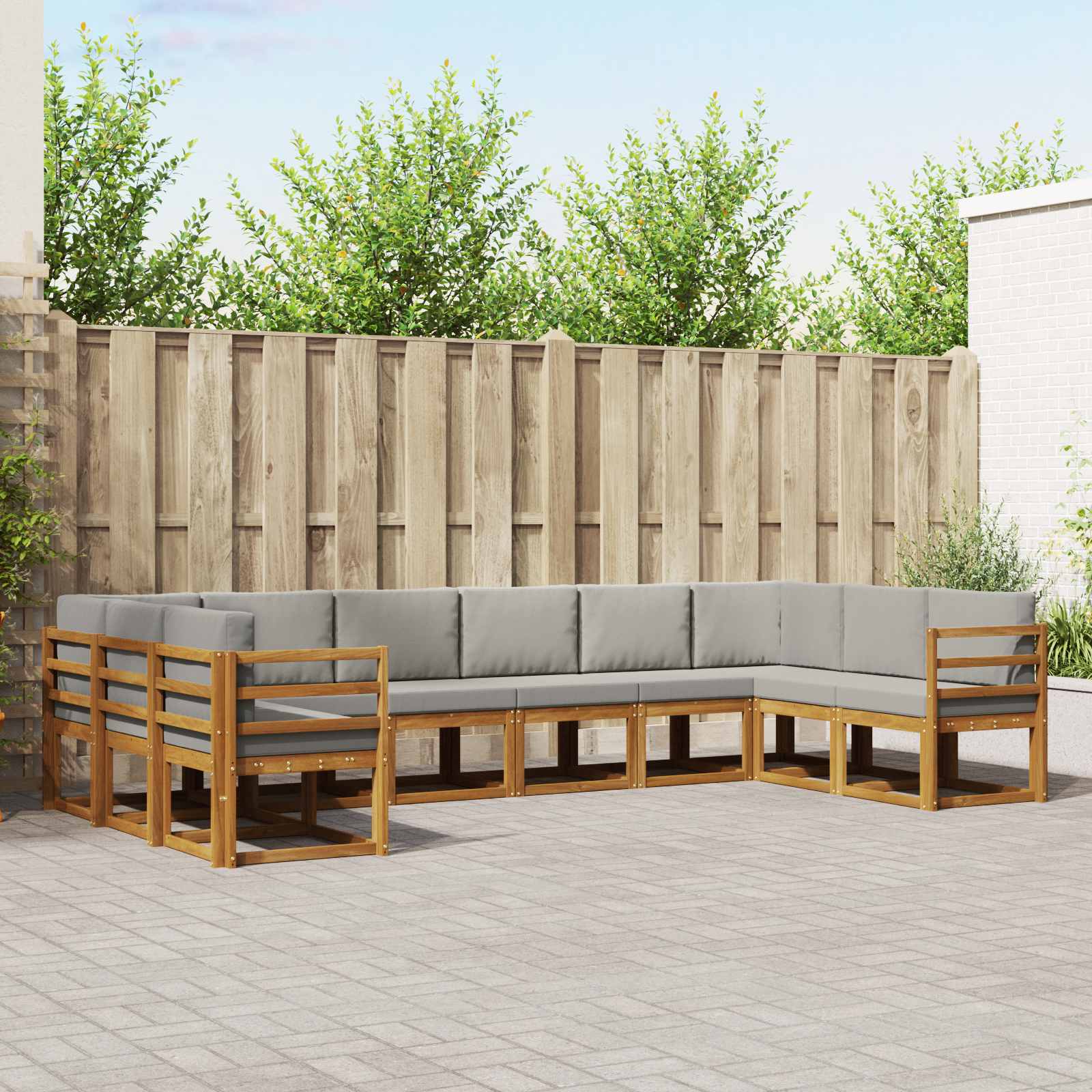 Buiten bankenset met kussen 10 pcs Natuurlijk en Lichtgrijs – afbeelding 1