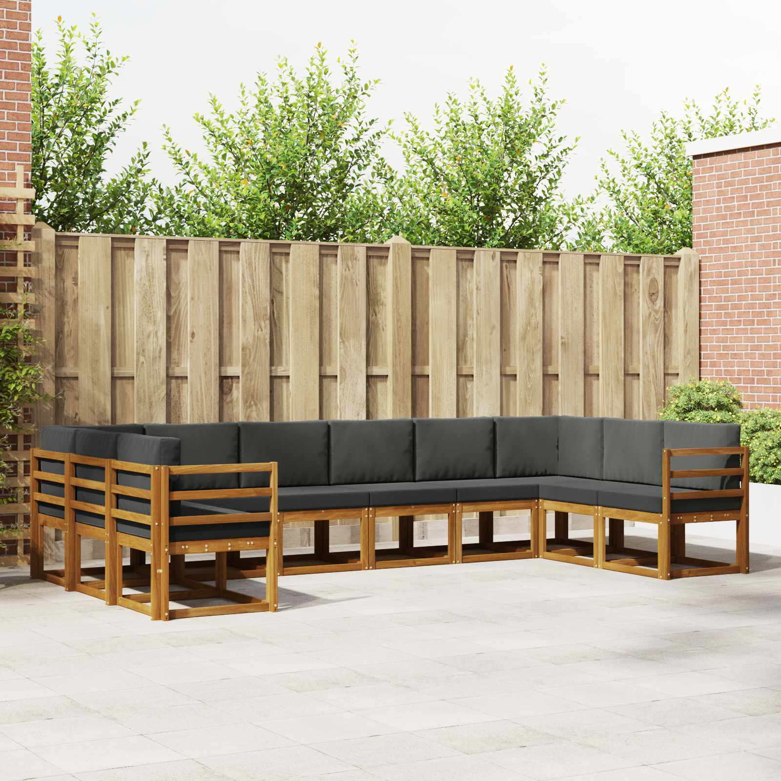 Buiten bankenset met kussen 10 pcs Natuurlijk en Antraciet