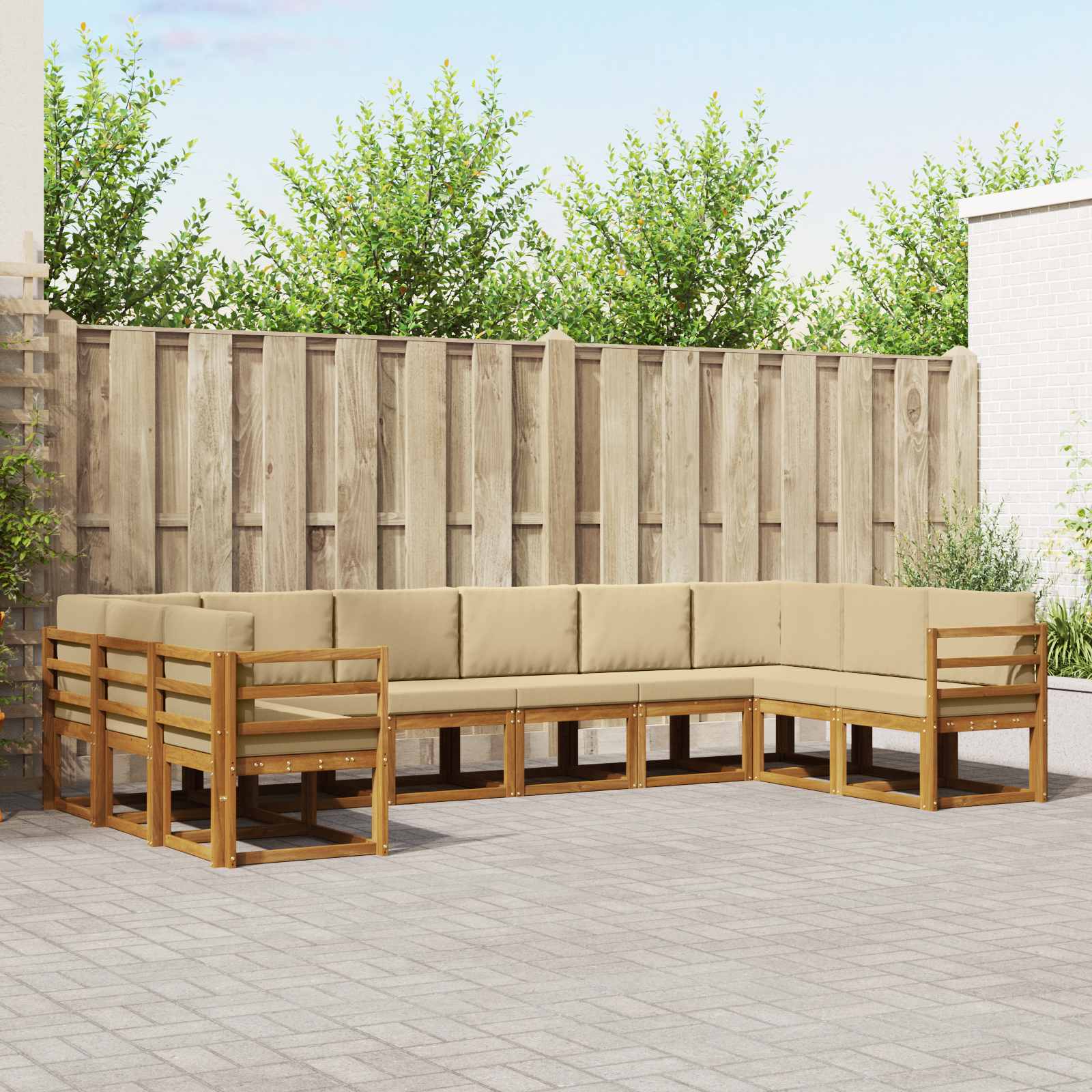 Buiten bankenset met kussen 10 pcs Natuurlijk en Beige – afbeelding 1