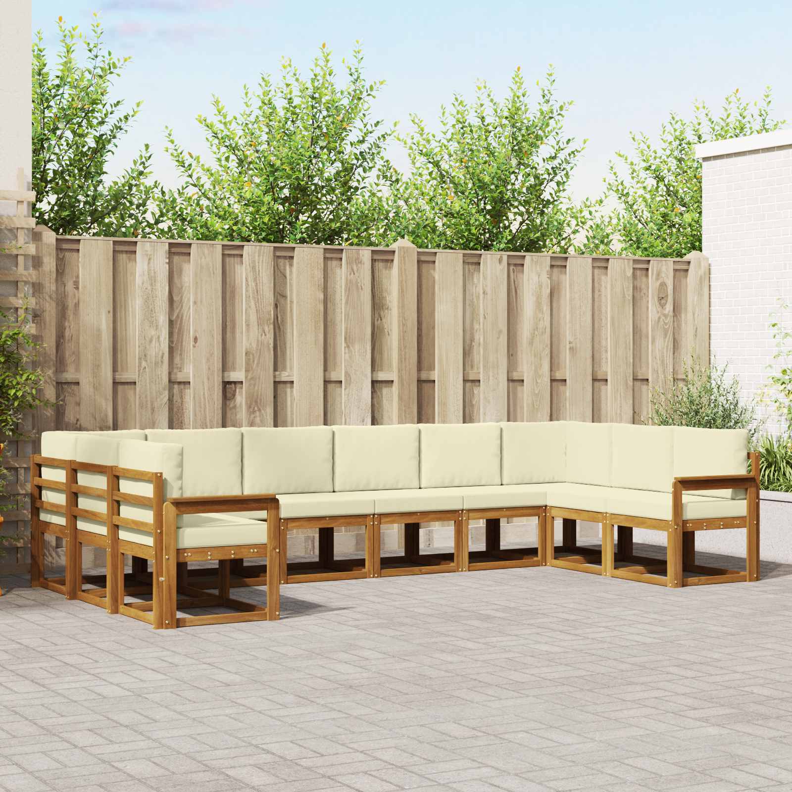 Buiten bankenset met kussen 10 pcs Natuurlijk en Crème