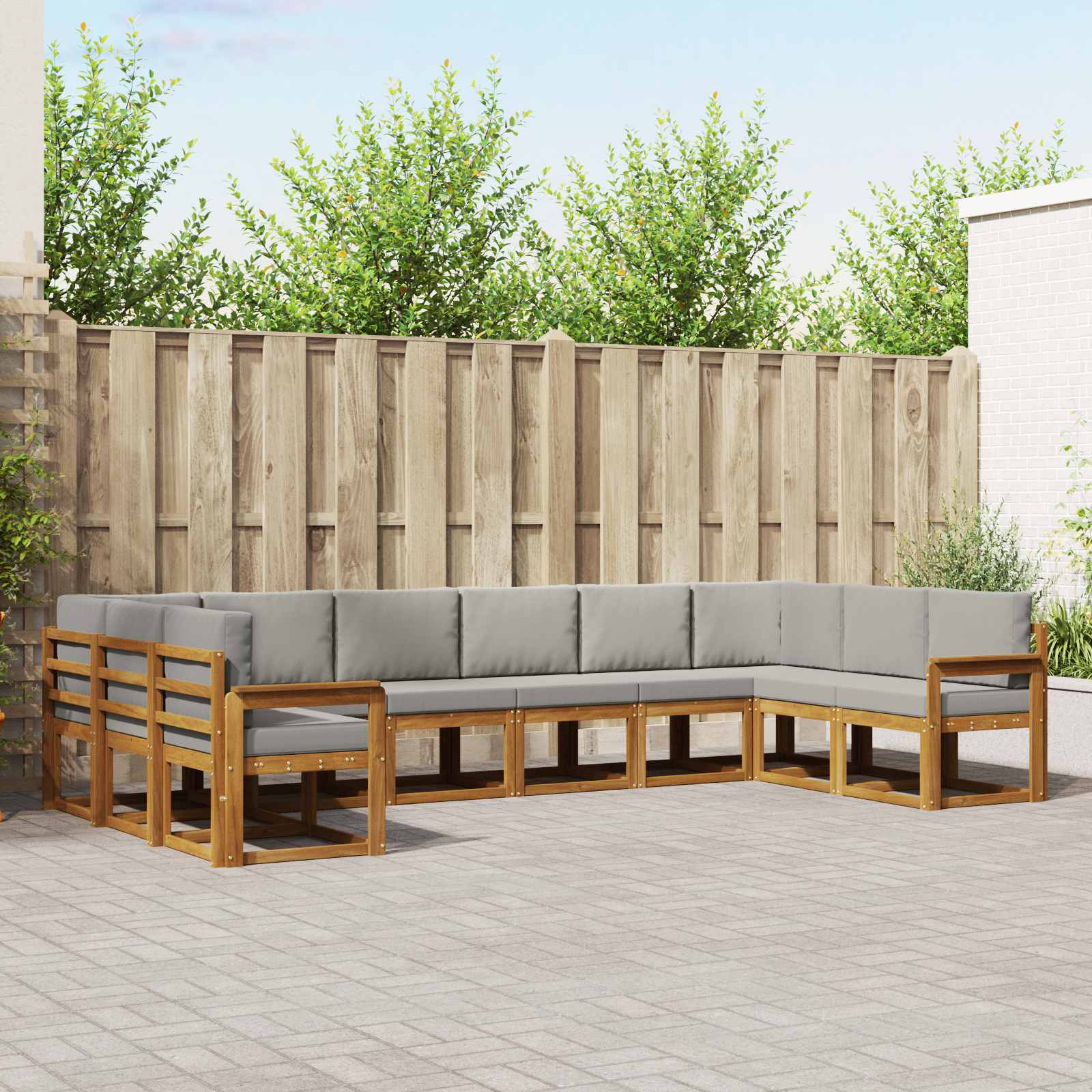 Buiten bankenset met kussen 10 pcs Natuurlijk en Lichtgrijs – afbeelding 1