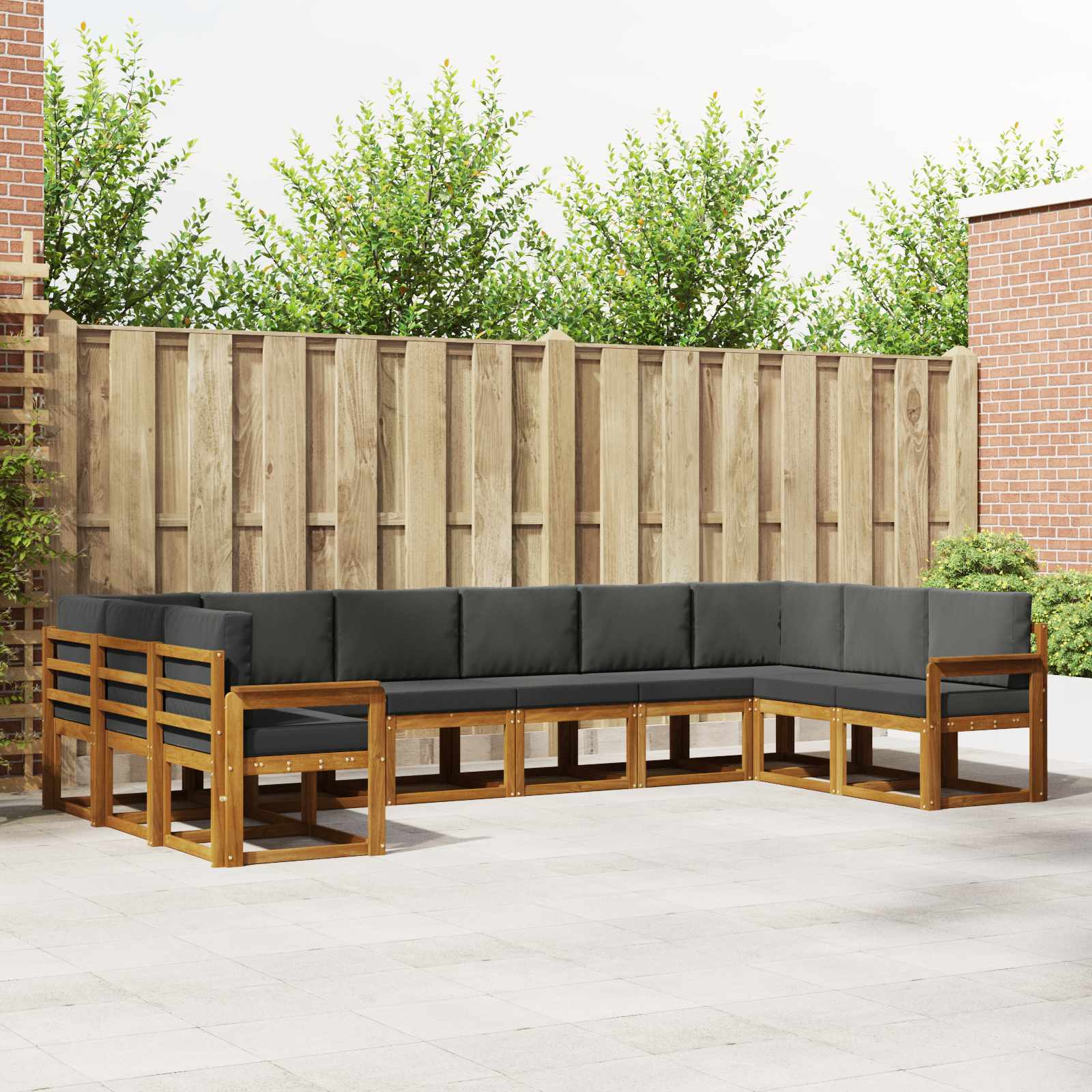 Buiten bankenset met kussen 10 pcs Natuurlijk en Antraciet