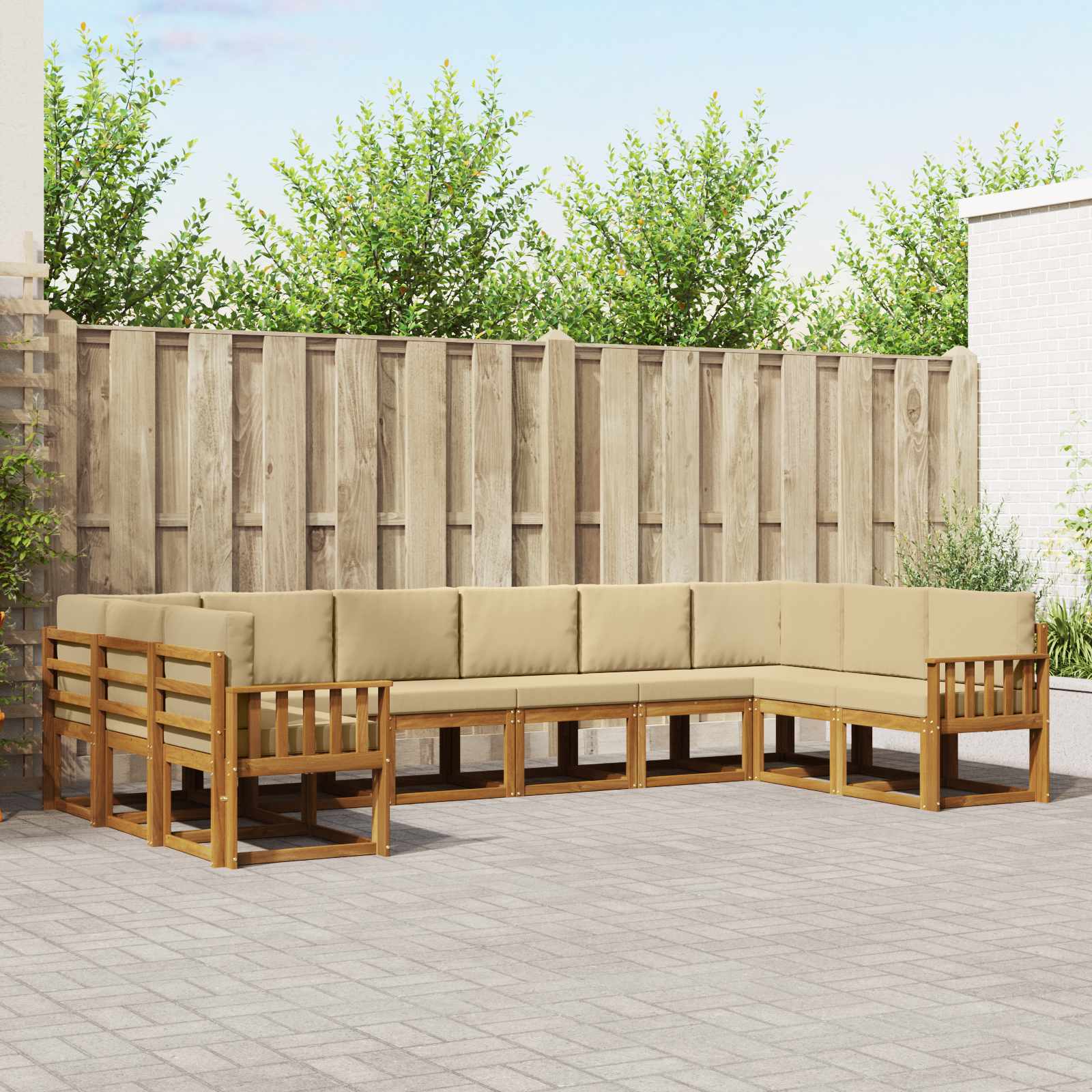 Buiten bankenset met kussen 10 pcs Natuurlijk en Beige – afbeelding 1