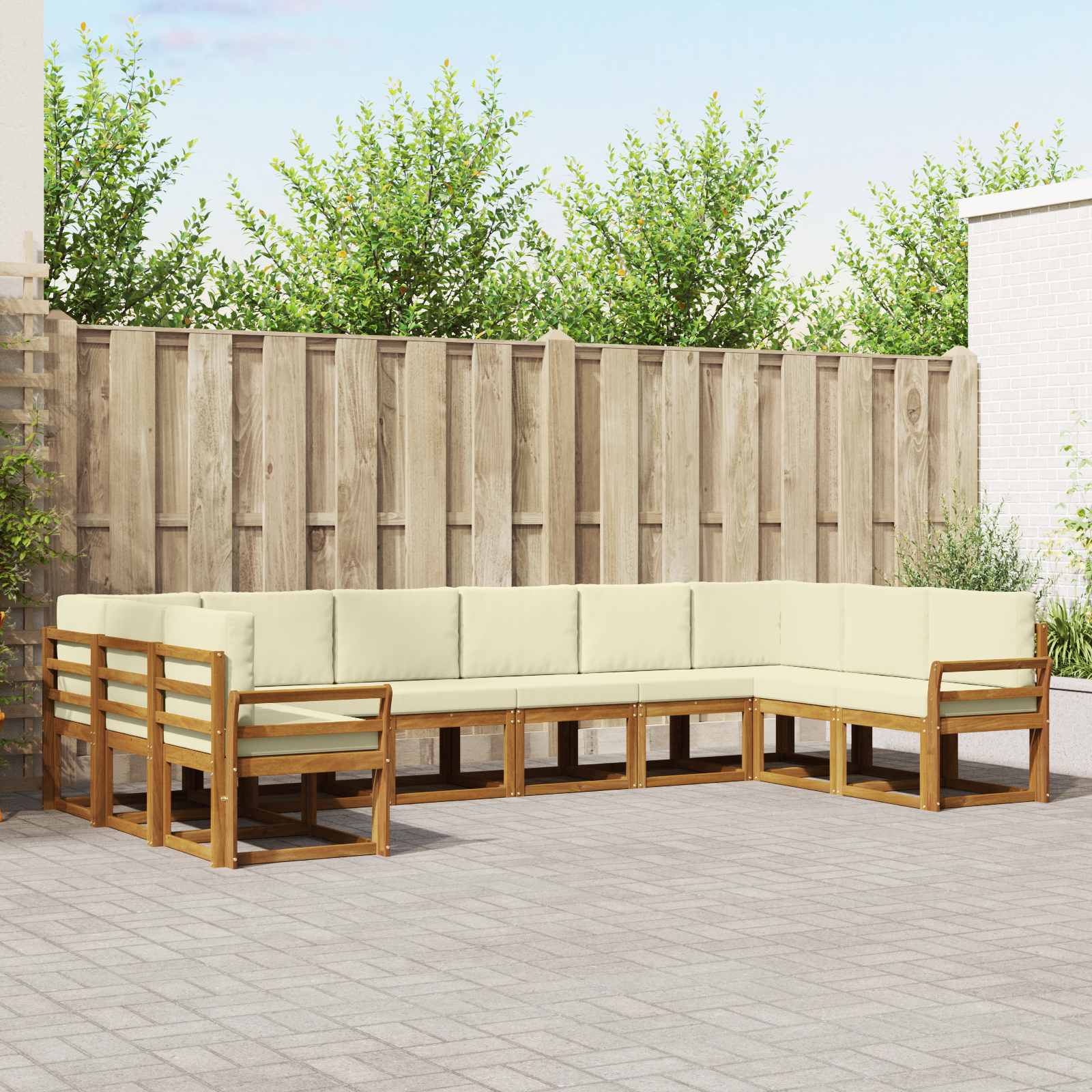 Buiten bankenset met kussen 10 pcs Natuurlijk en Crème – afbeelding 1