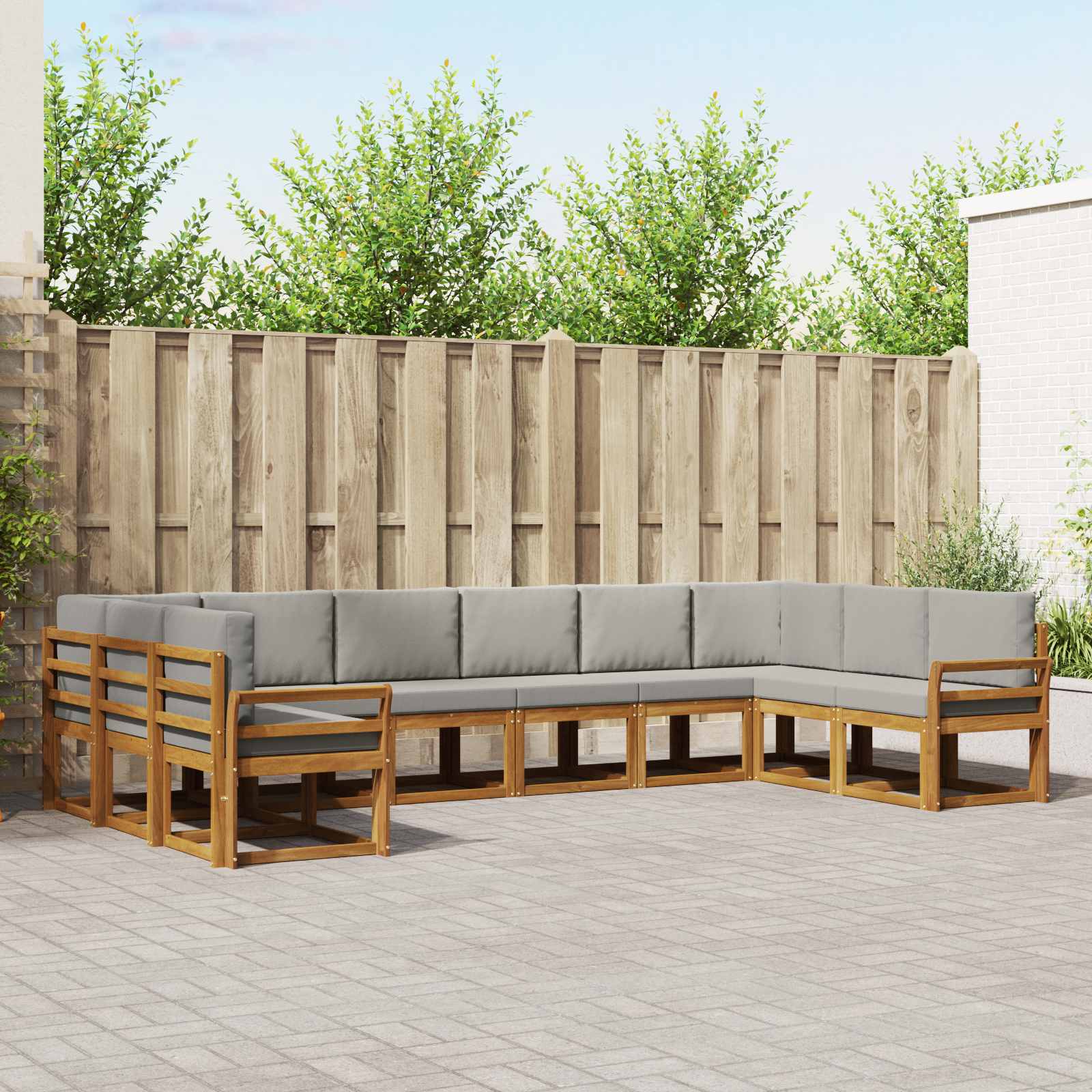 Buiten bankenset met kussen 10 pcs Natuurlijk en Lichtgrijs – afbeelding 1