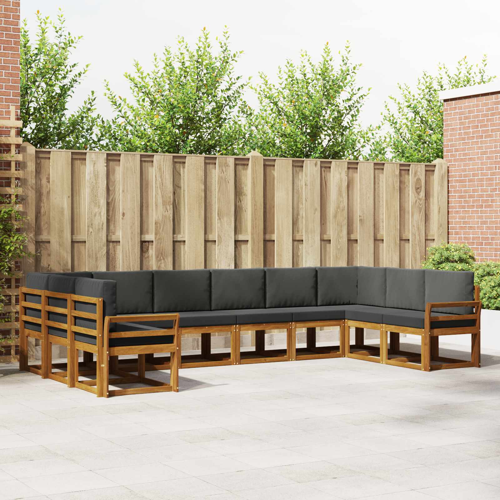 Buiten bankenset met kussen 10 pcs Natuurlijk en Antraciet