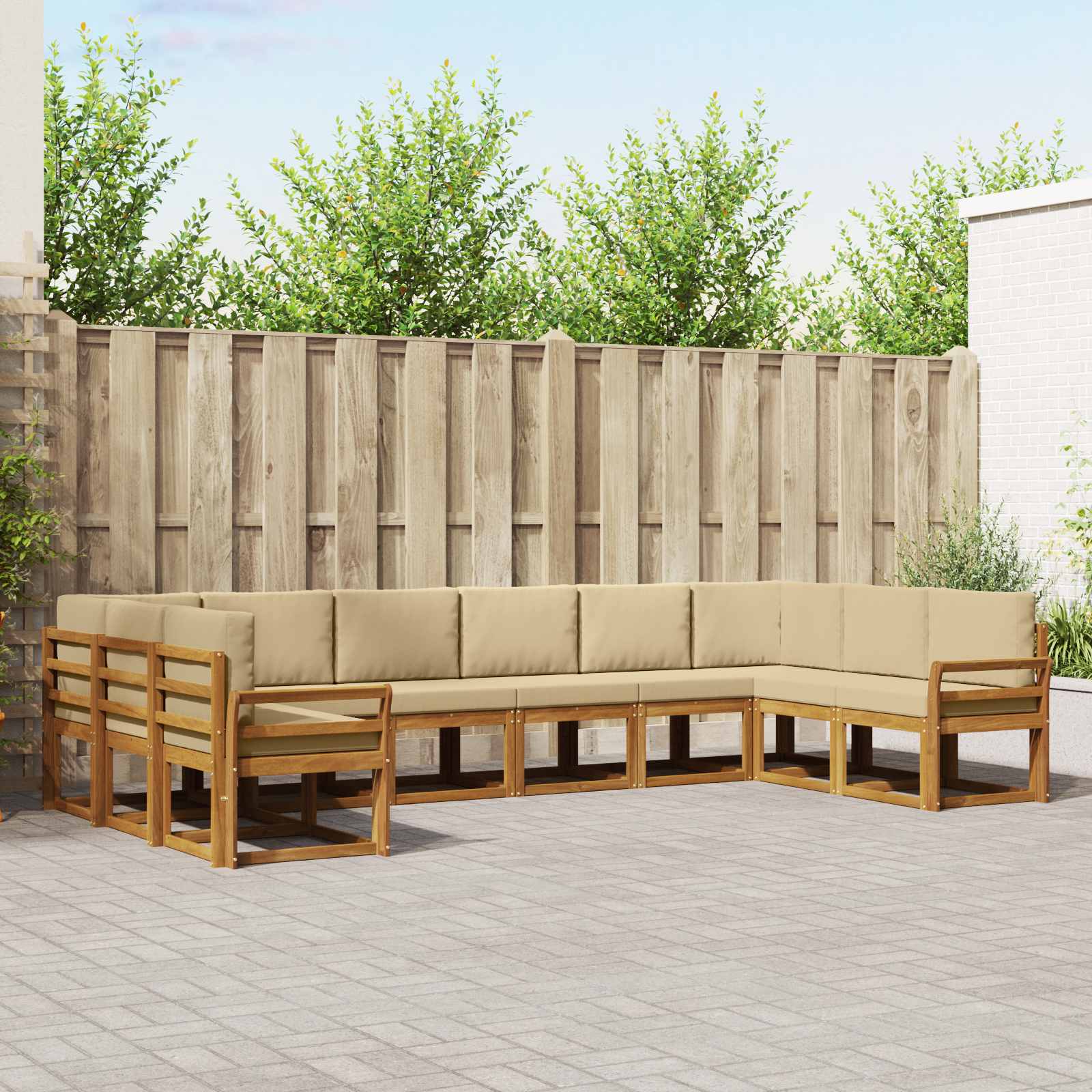 Buiten bankenset met kussen 10 pcs Natuurlijk en Beige