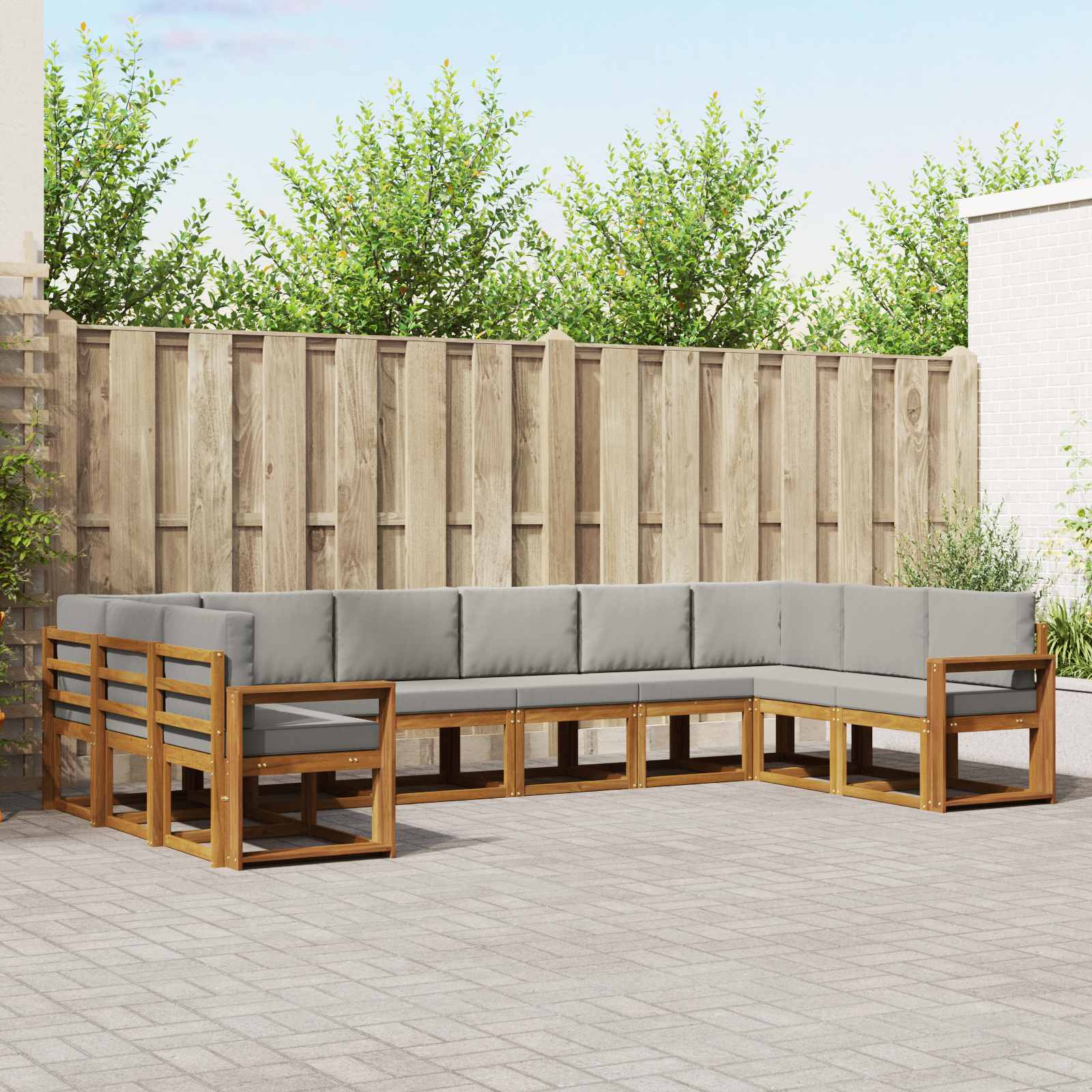 Buiten bankenset met kussen 10 pcs Natuurlijk en Lichtgrijs – afbeelding 1