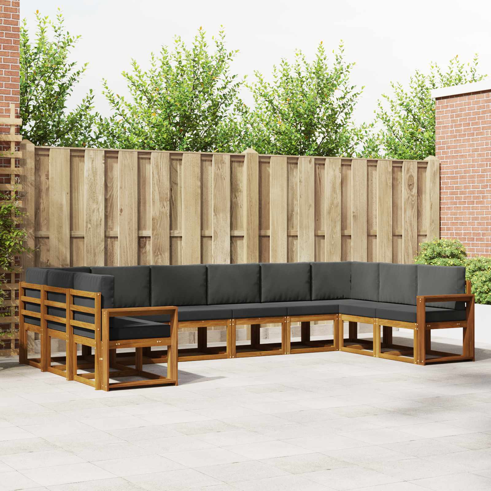 Buiten bankenset met kussen 10 pcs Natuurlijk en Antraciet