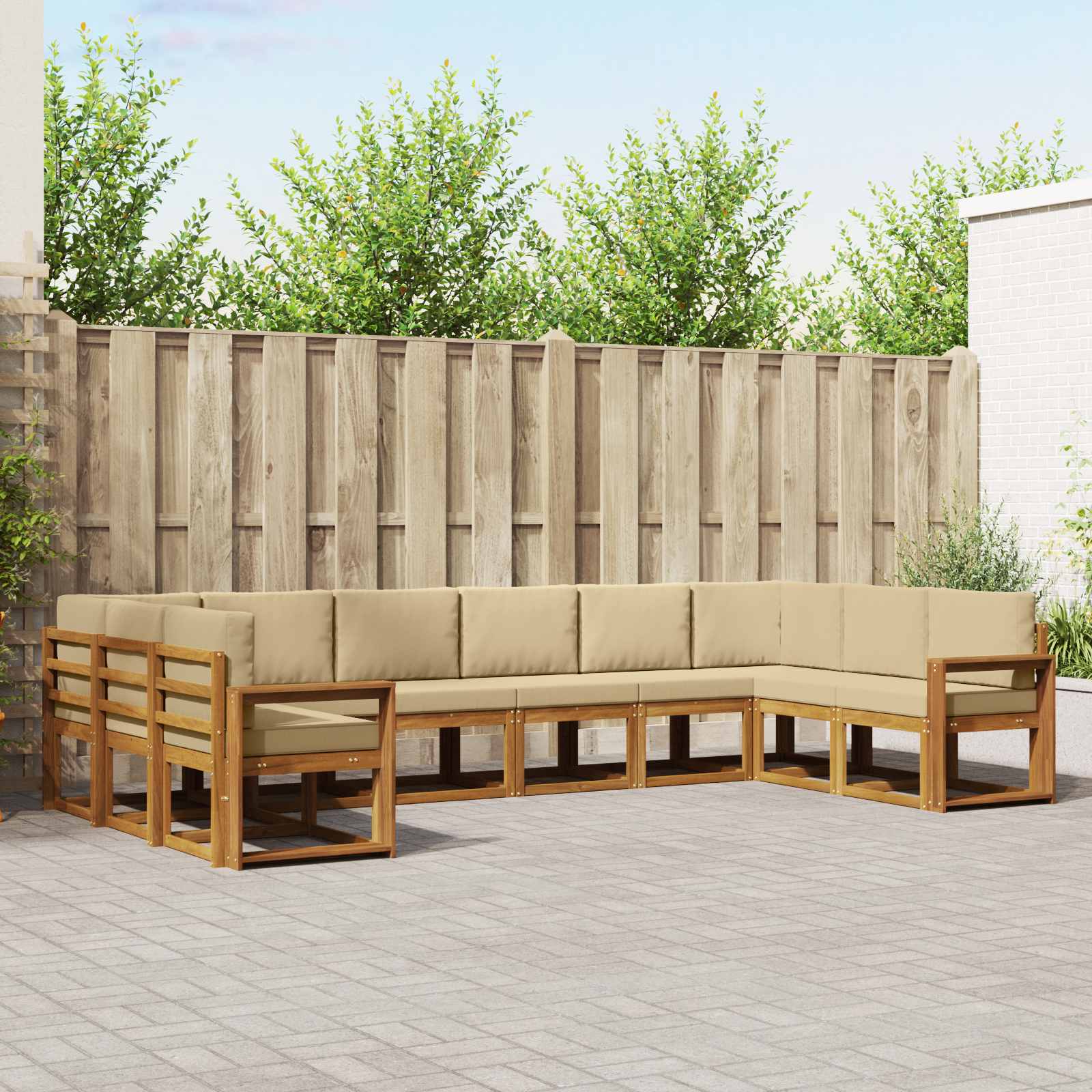 Buiten bankenset met kussen 10 pcs Natuurlijk en Beige – afbeelding 1