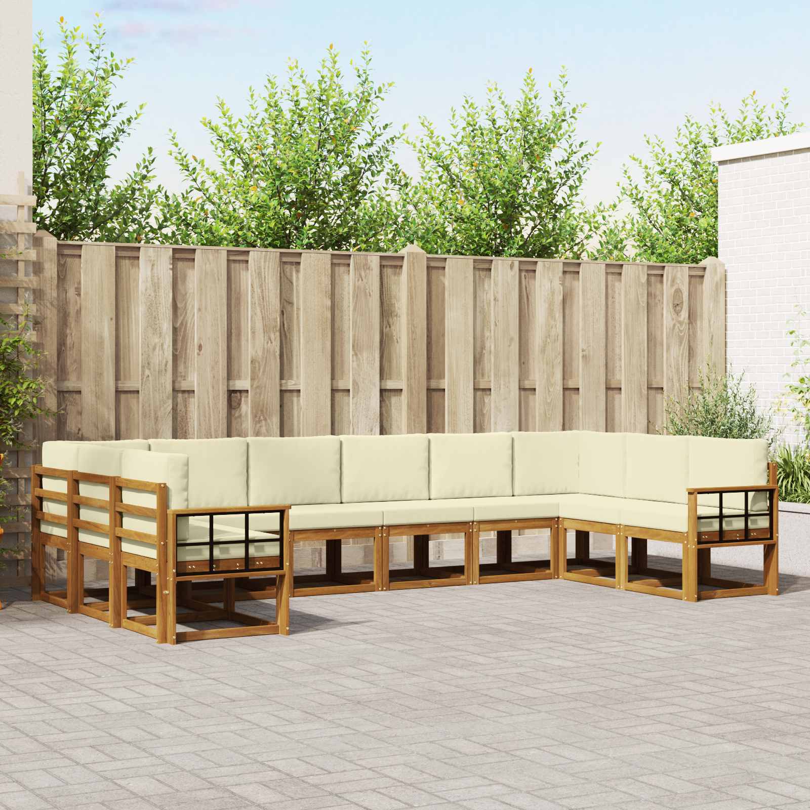 Buiten bankenset met kussen 10 pcs Natuurlijk en Crème – afbeelding 1