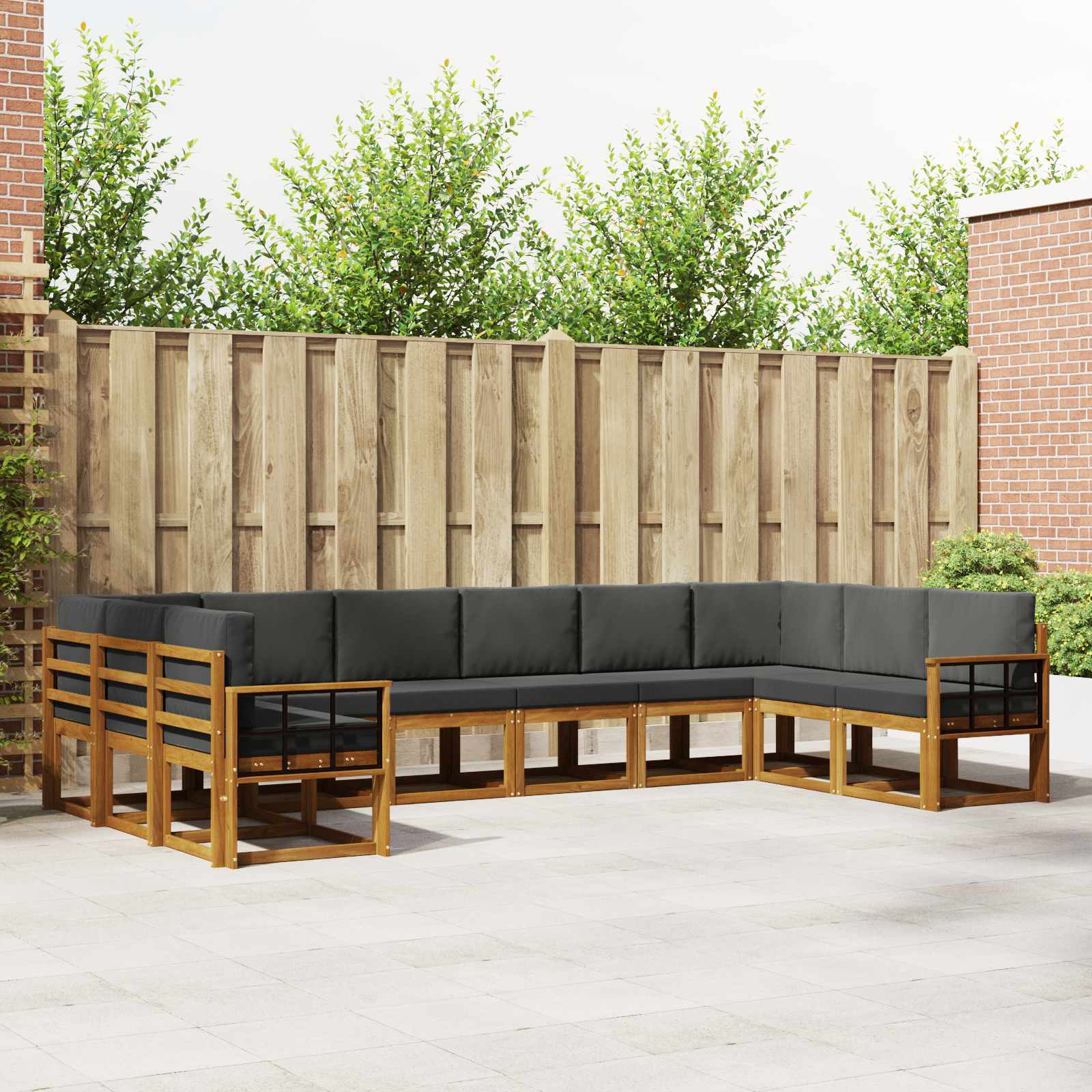 Buiten bankenset met kussen 10 pcs Natuurlijk en Antraciet – afbeelding 1