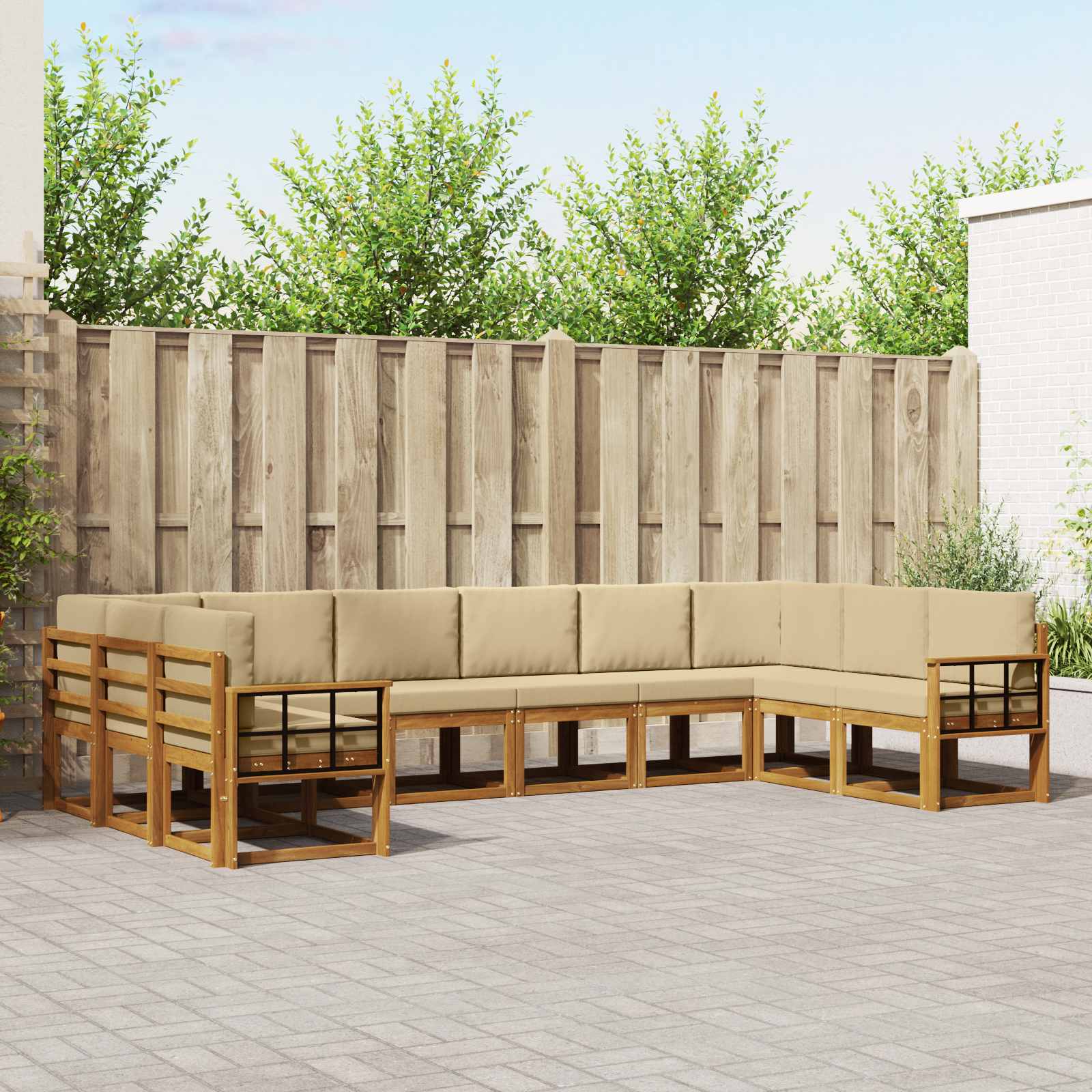 Buiten bankenset met kussen 10 pcs Natuurlijk en Beige – afbeelding 1