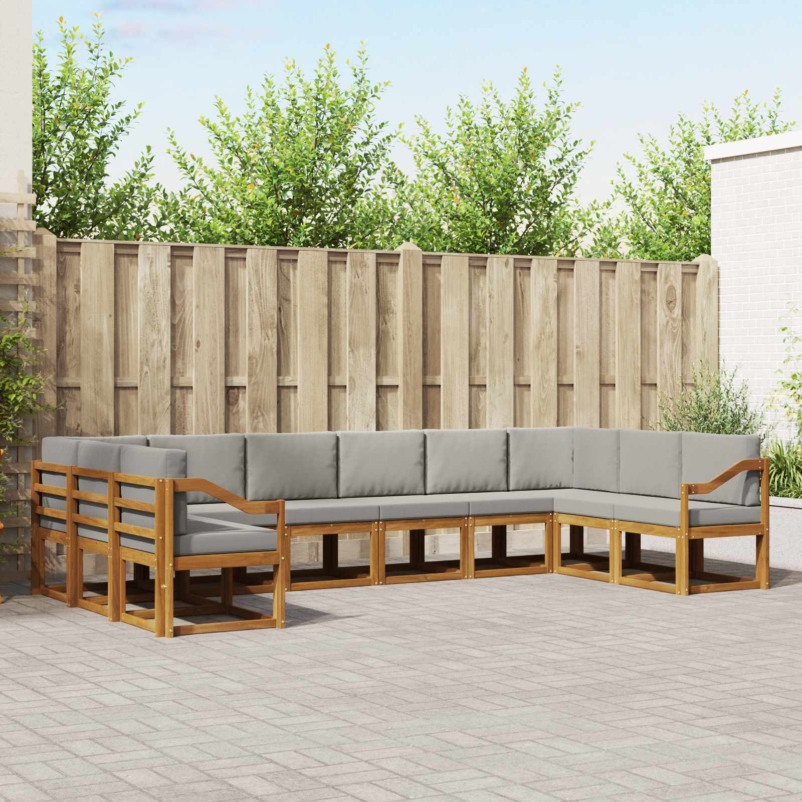 Buiten bankenset met kussen 10 pcs Natuurlijk en Lichtgrijs – afbeelding 1