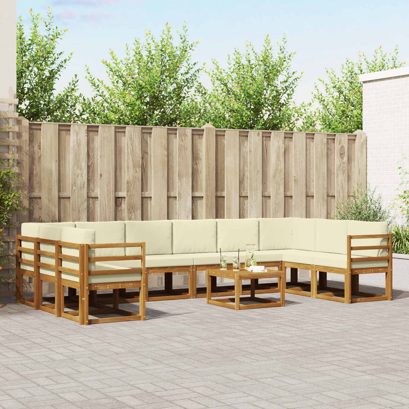 Buiten bankenset met kussen 11 pcs Natuurlijk en Crème – afbeelding 1