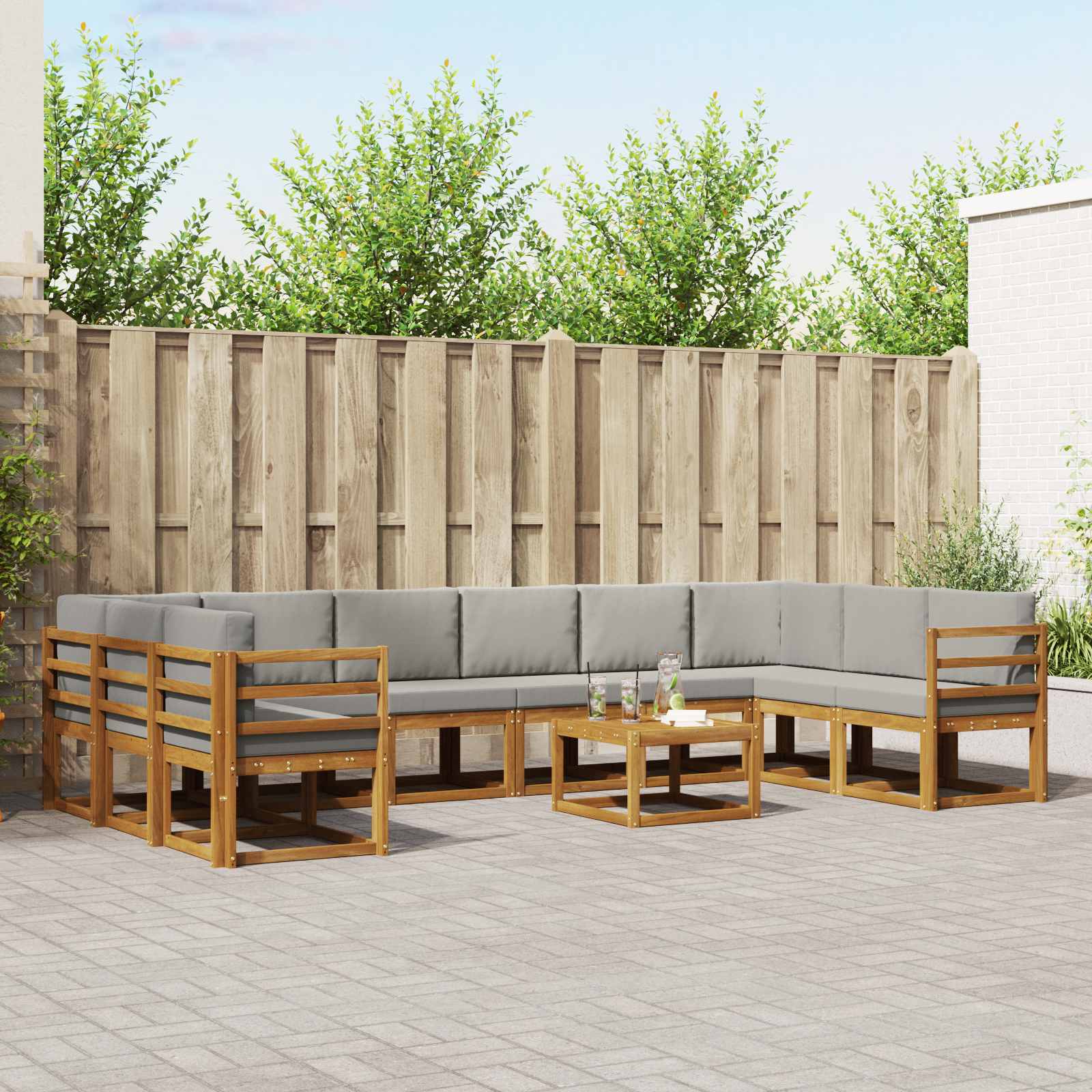 Buiten bankenset met kussen 11 pcs Natuurlijk en Lichtgrijs – afbeelding 1