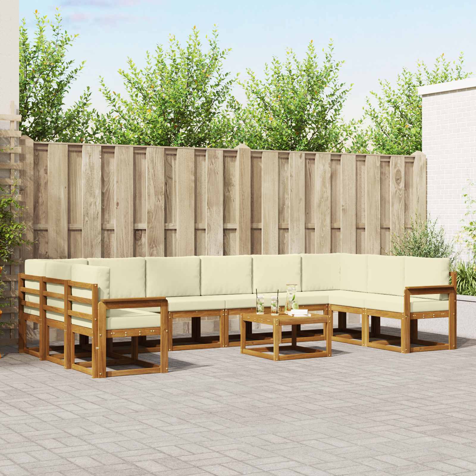 Buiten bankenset met kussen 11 pcs Natuurlijk en Crème