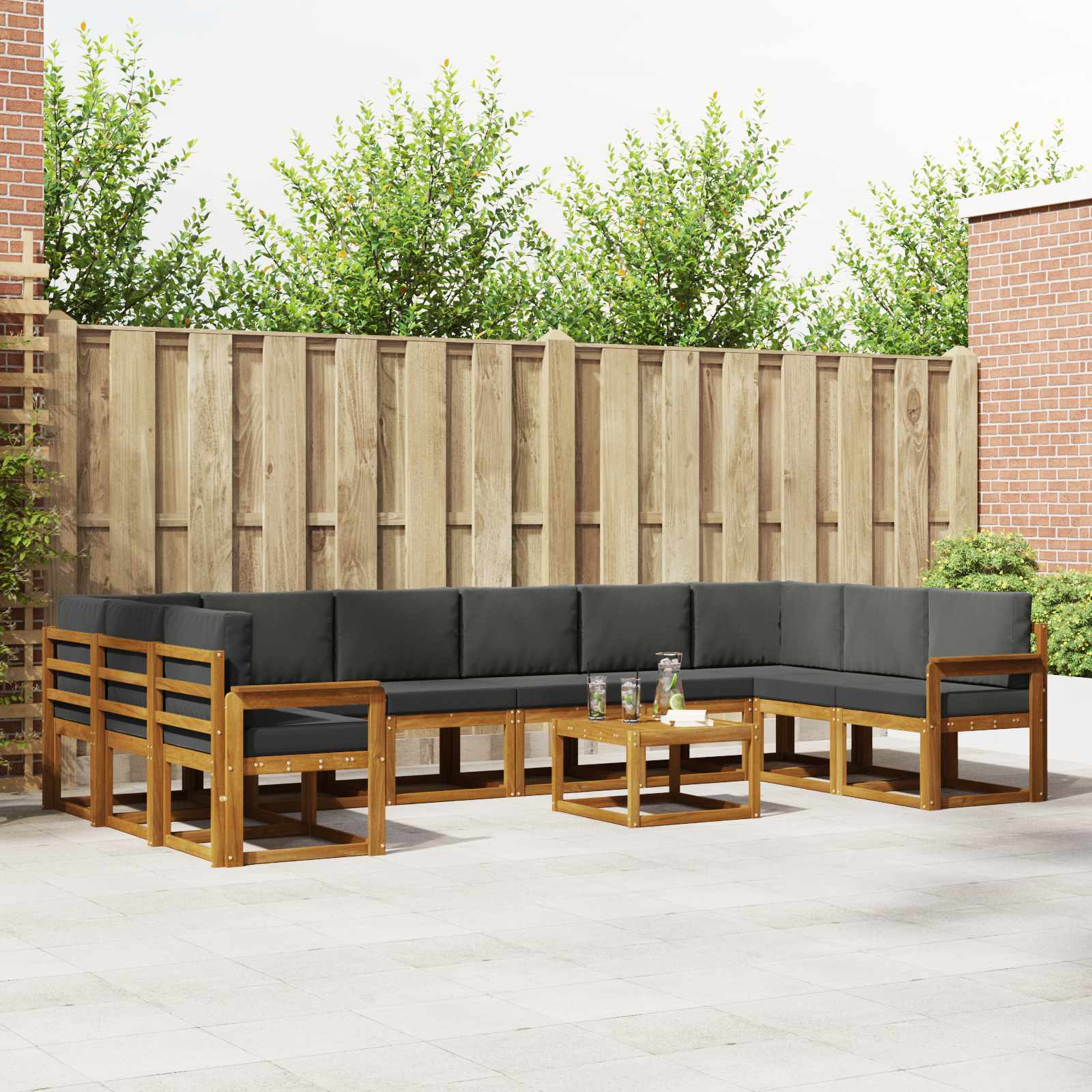Buiten bankenset met kussen 11 pcs Natuurlijk en Antraciet – afbeelding 1