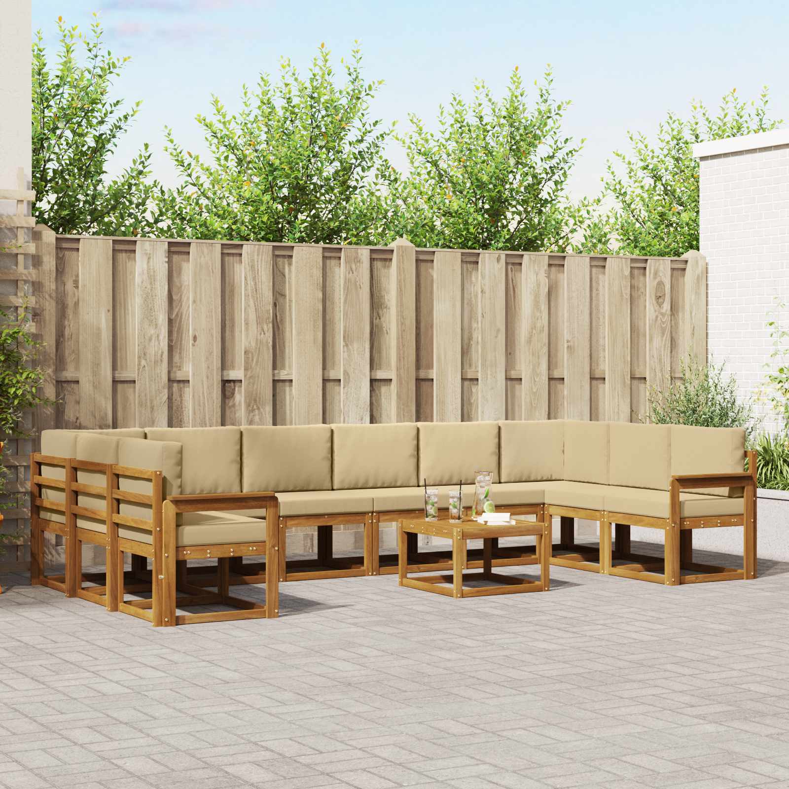 Buiten bankenset met kussen 11 pcs Natuurlijk en Beige