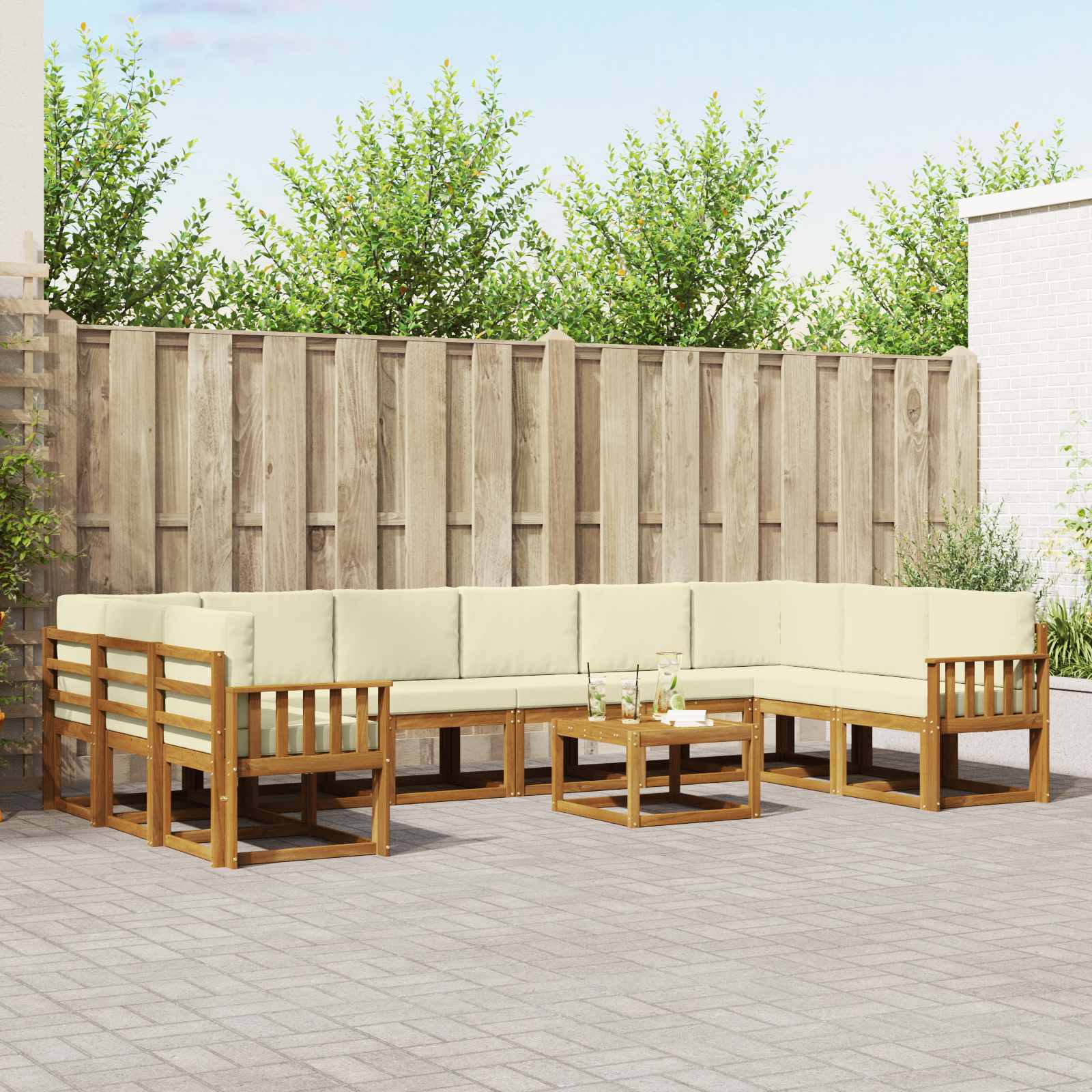 Buiten bankenset met kussen 11 pcs Natuurlijk en Crème