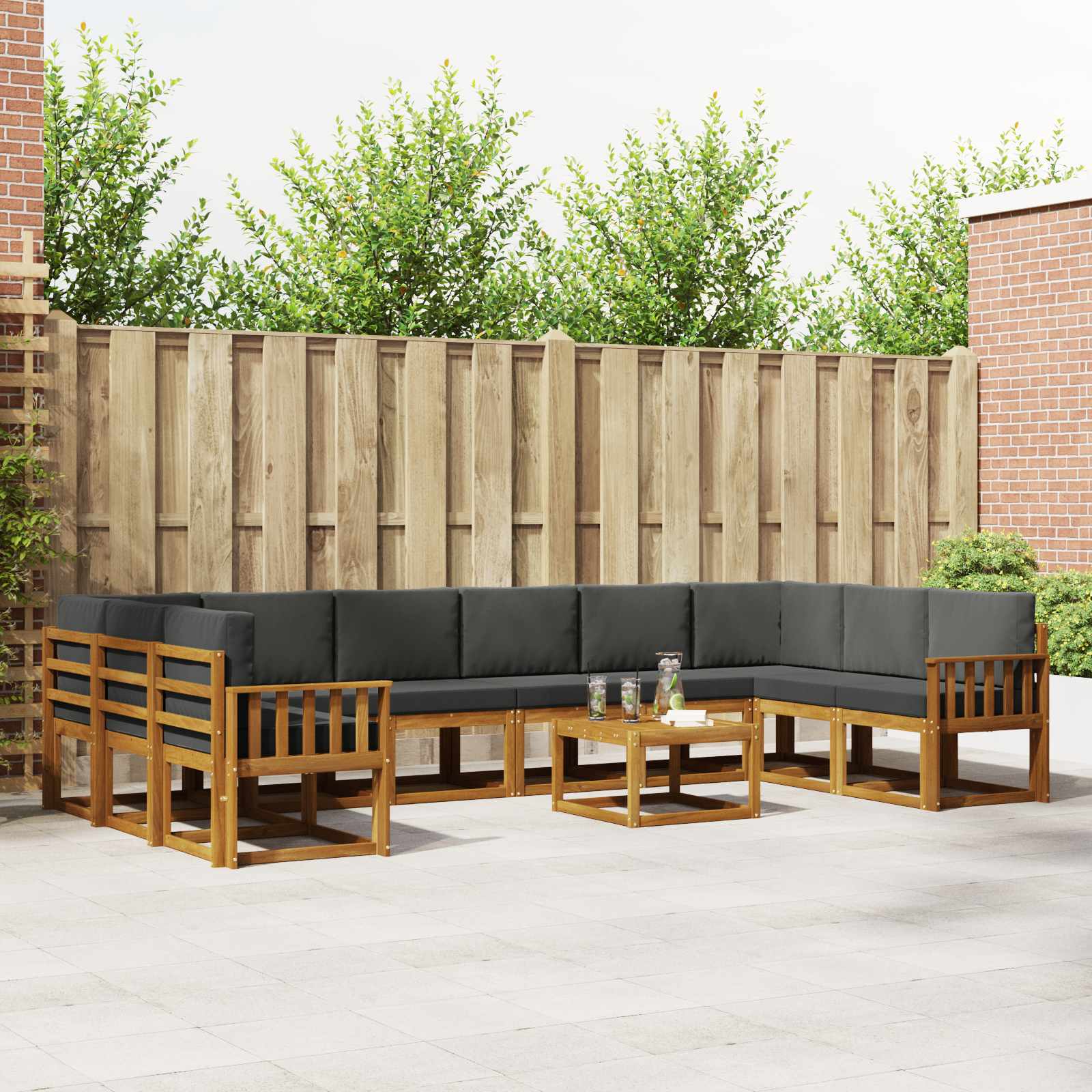 Buiten bankenset met kussen 11 pcs Natuurlijk en Antraciet – afbeelding 1