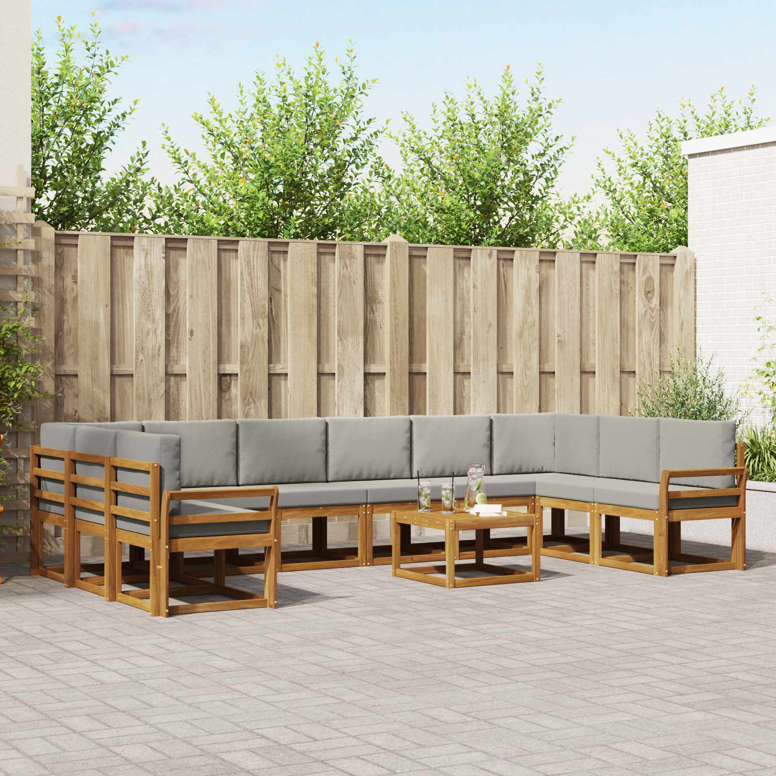 Buiten bankenset met kussen 11 pcs Natuurlijk en Lichtgrijs – afbeelding 1