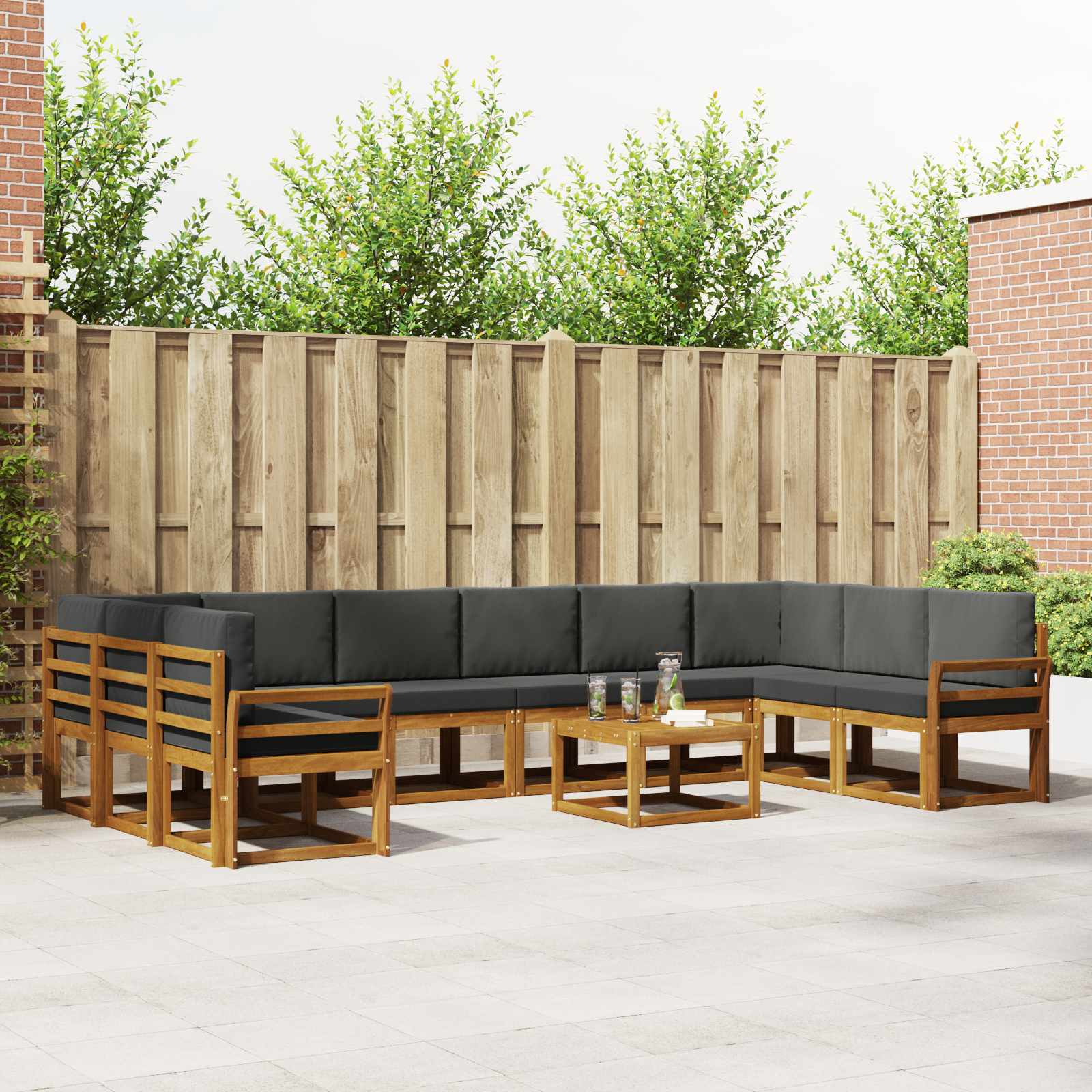 Buiten bankenset met kussen 11 pcs Natuurlijk en Antraciet